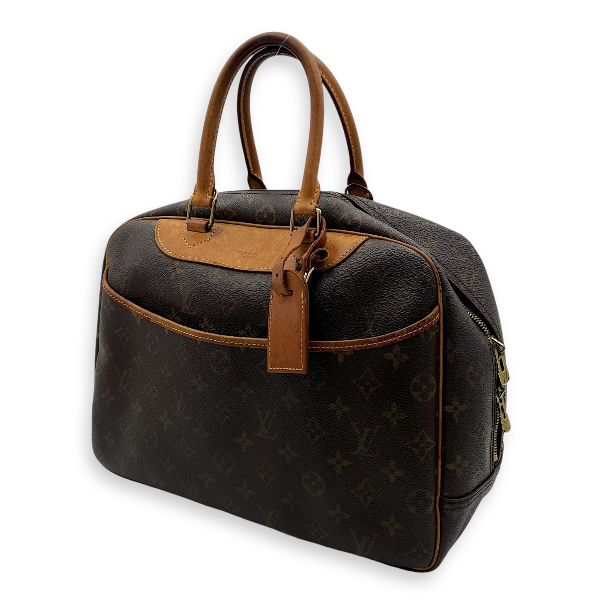 Deauville Top Handle Bag Brown in Monogram Coated Canvas, Gold hardware