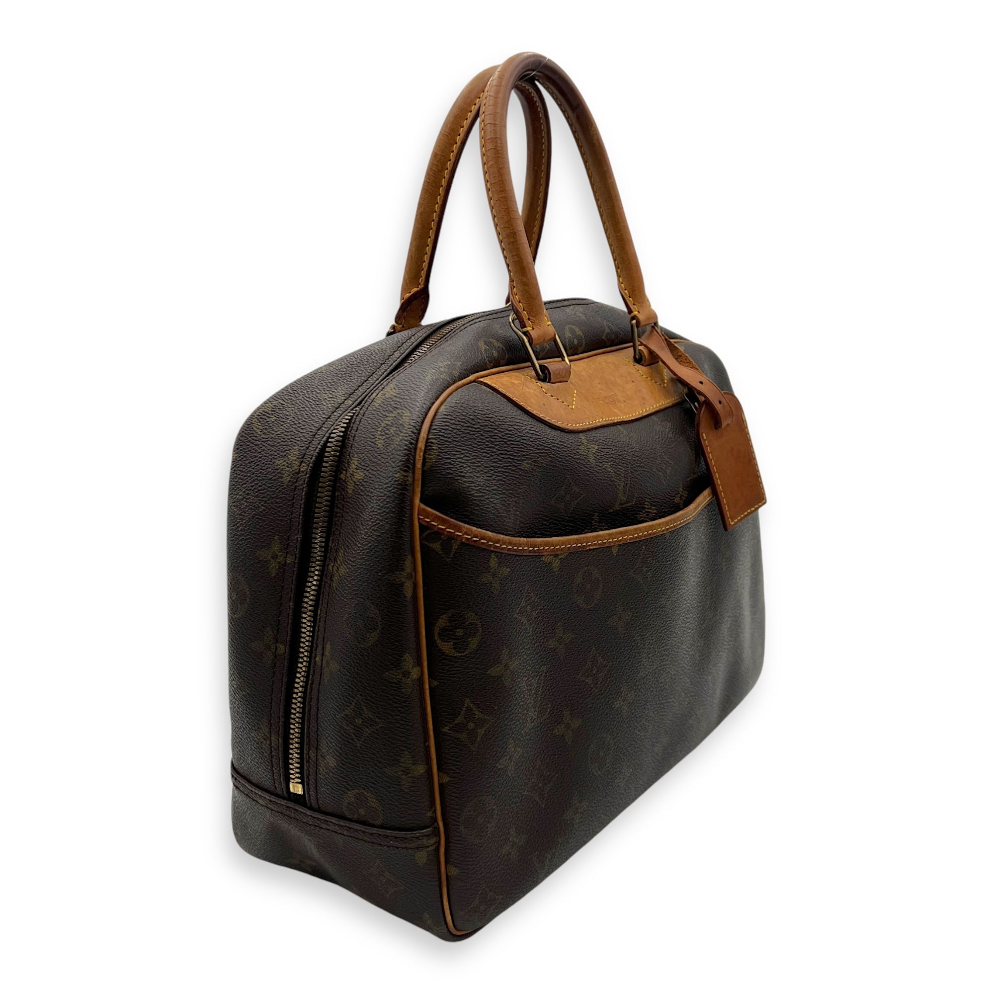 Deauville Top Handle Bag Brown in Monogram Coated Canvas, Gold hardware