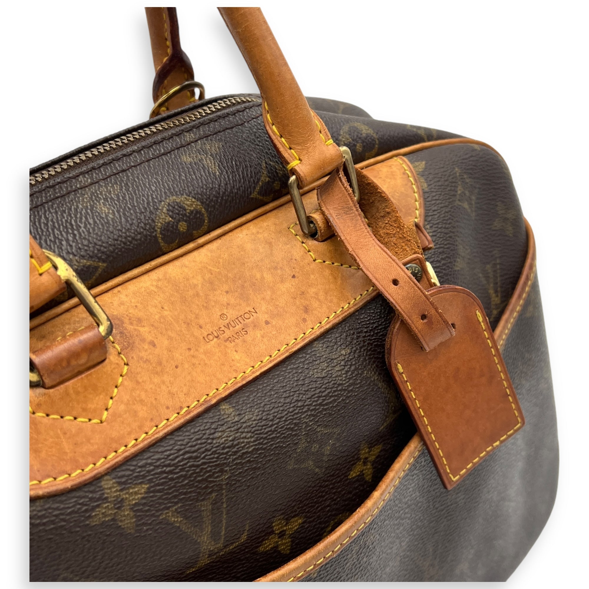 Deauville Top Handle Bag Brown in Monogram Coated Canvas, Gold hardware