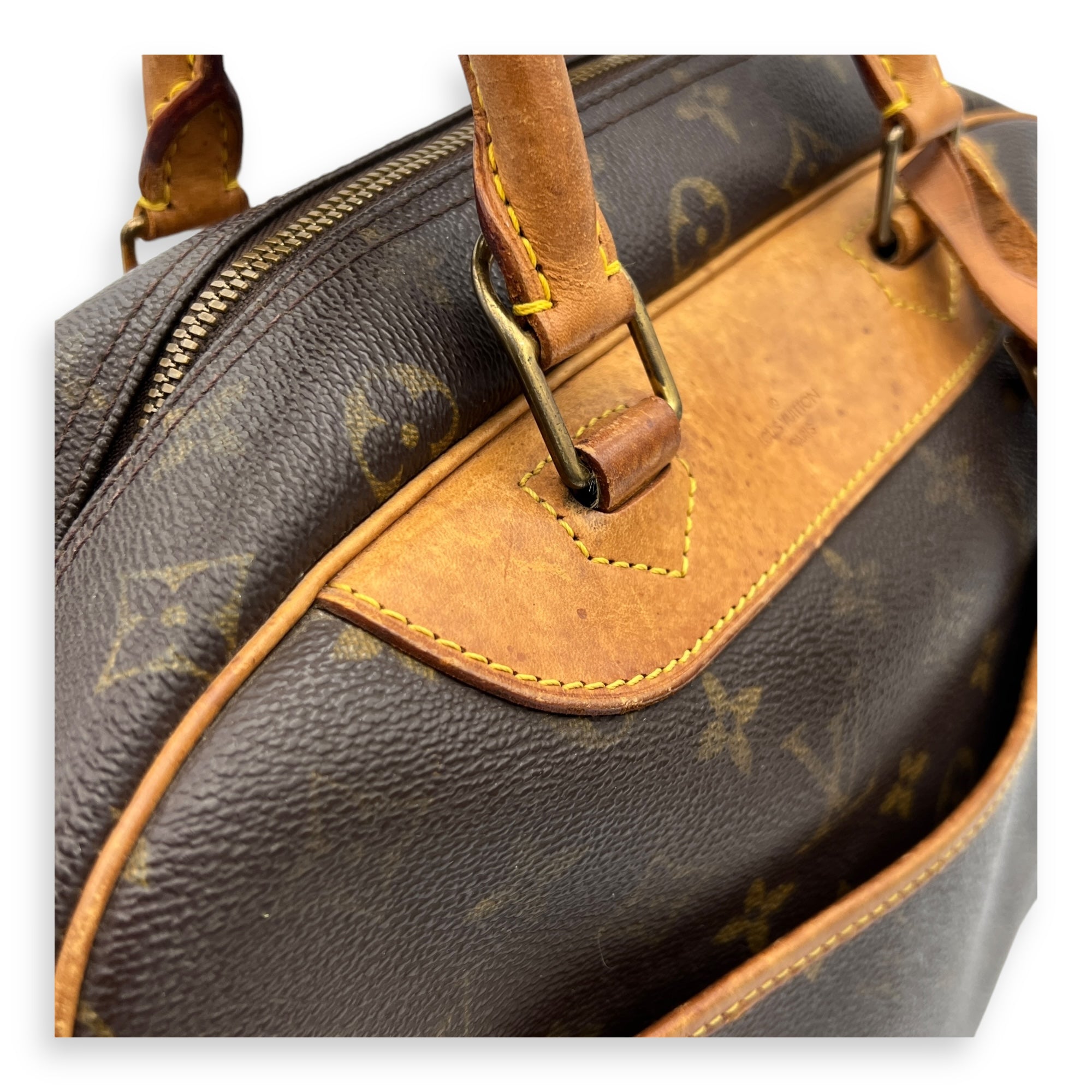 Deauville Top Handle Bag Brown in Monogram Coated Canvas, Gold hardware