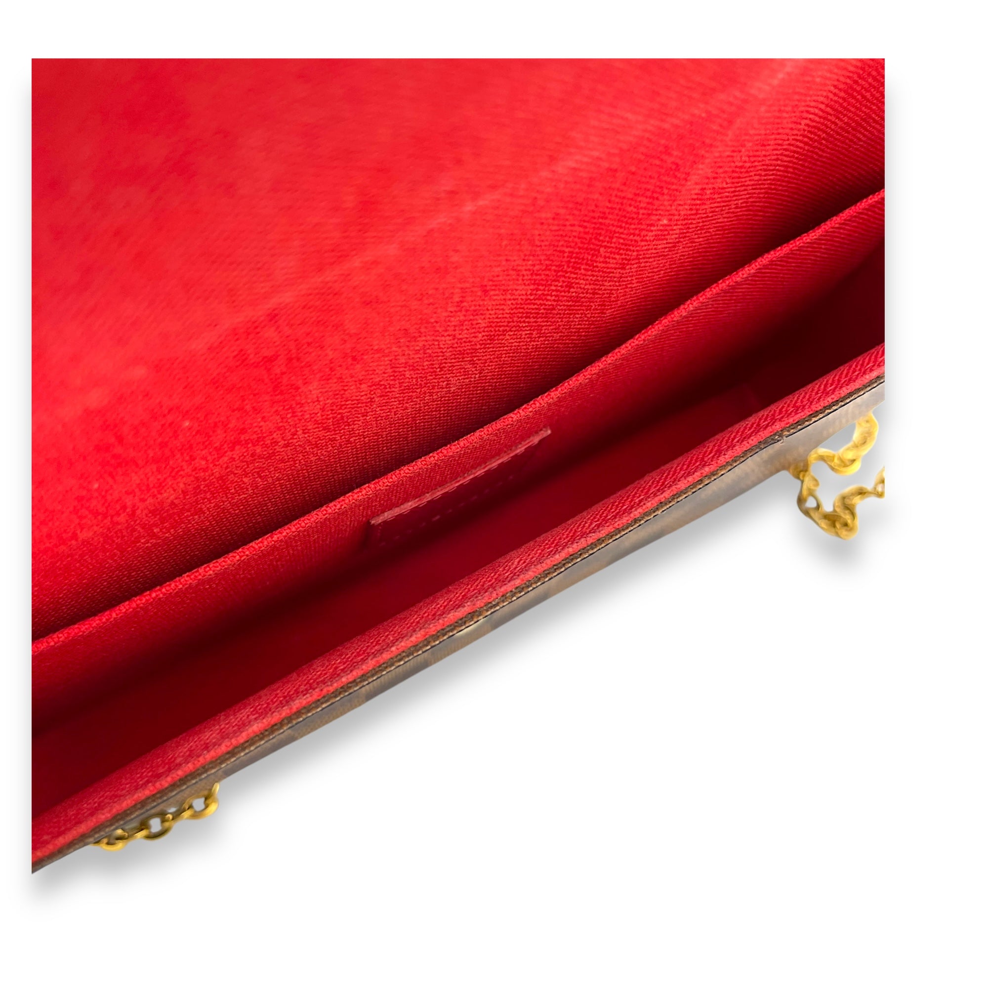 Felicie Wallet On Chain Brown in Coated Canvas, Gold hardware
