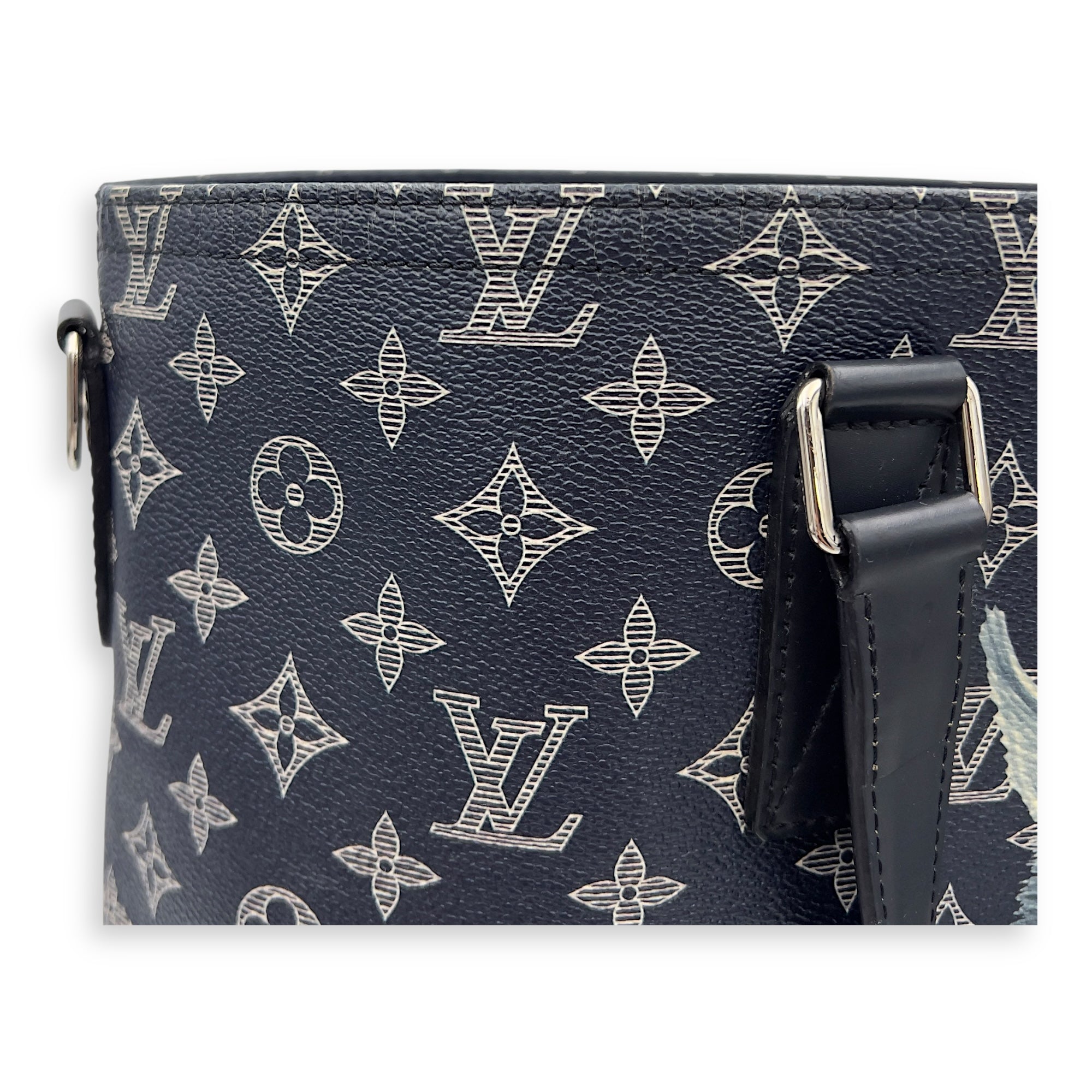 Louis Vuitton Chapman Brothers Tote Bag Blue in Coated Canvas, Silver hardware_19