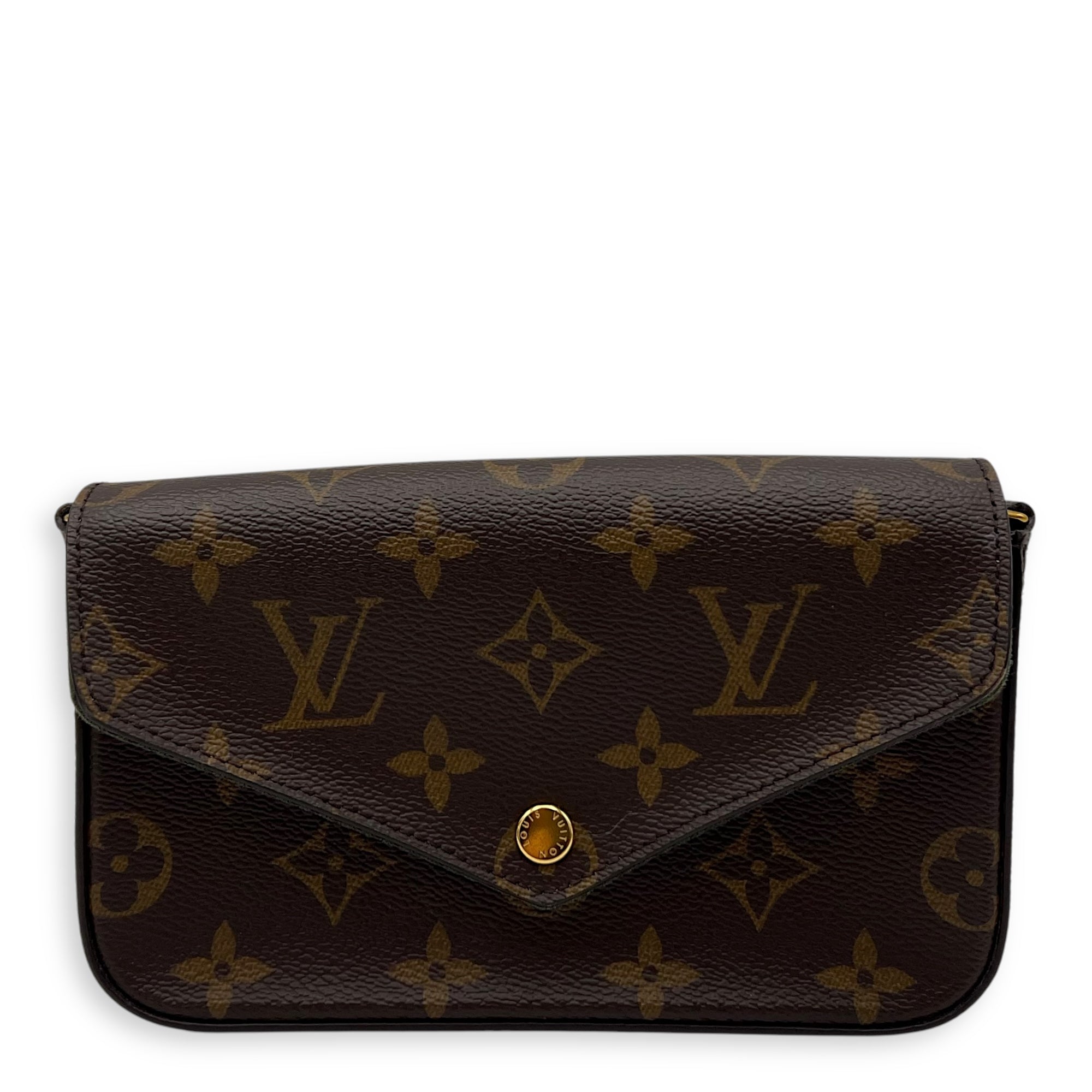 Louis Vuitton Felicie Strap and Go Brown Crossbody Bag in Monogram Coated Canvas, Gold hardware_1