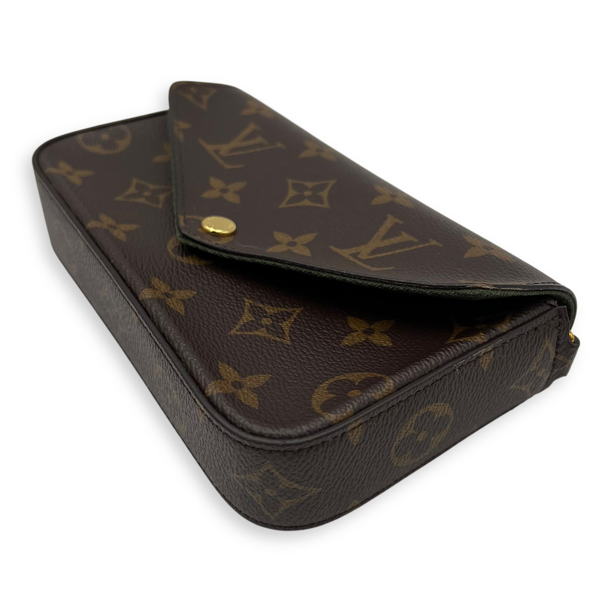 Louis Vuitton Felicie Strap and Go Brown Crossbody Bag in Monogram Coated Canvas, Gold hardware_10