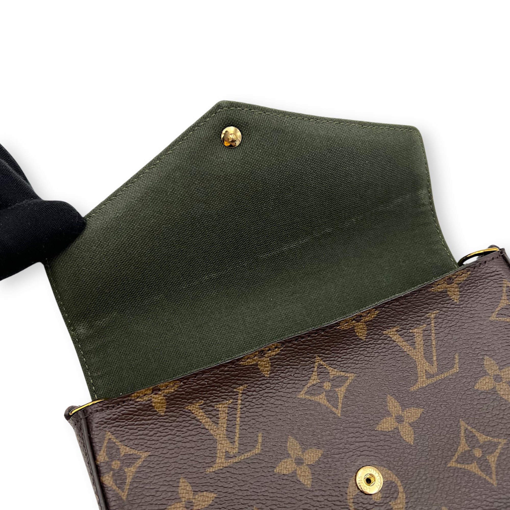 Louis Vuitton Felicie Strap and Go Brown Crossbody Bag in Monogram Coated Canvas, Gold hardware_11