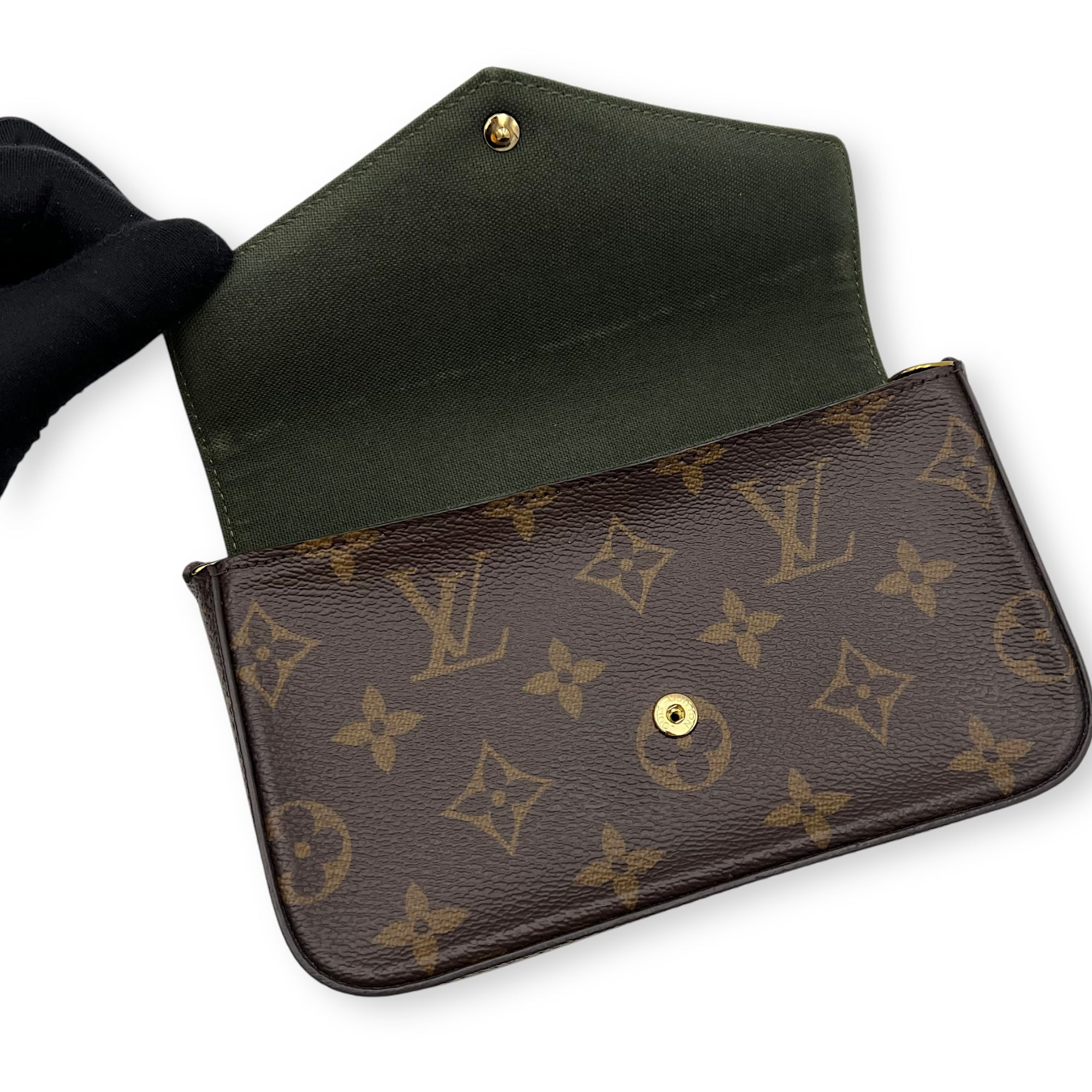 Louis Vuitton Felicie Strap and Go Brown Crossbody Bag in Monogram Coated Canvas, Gold hardware_12