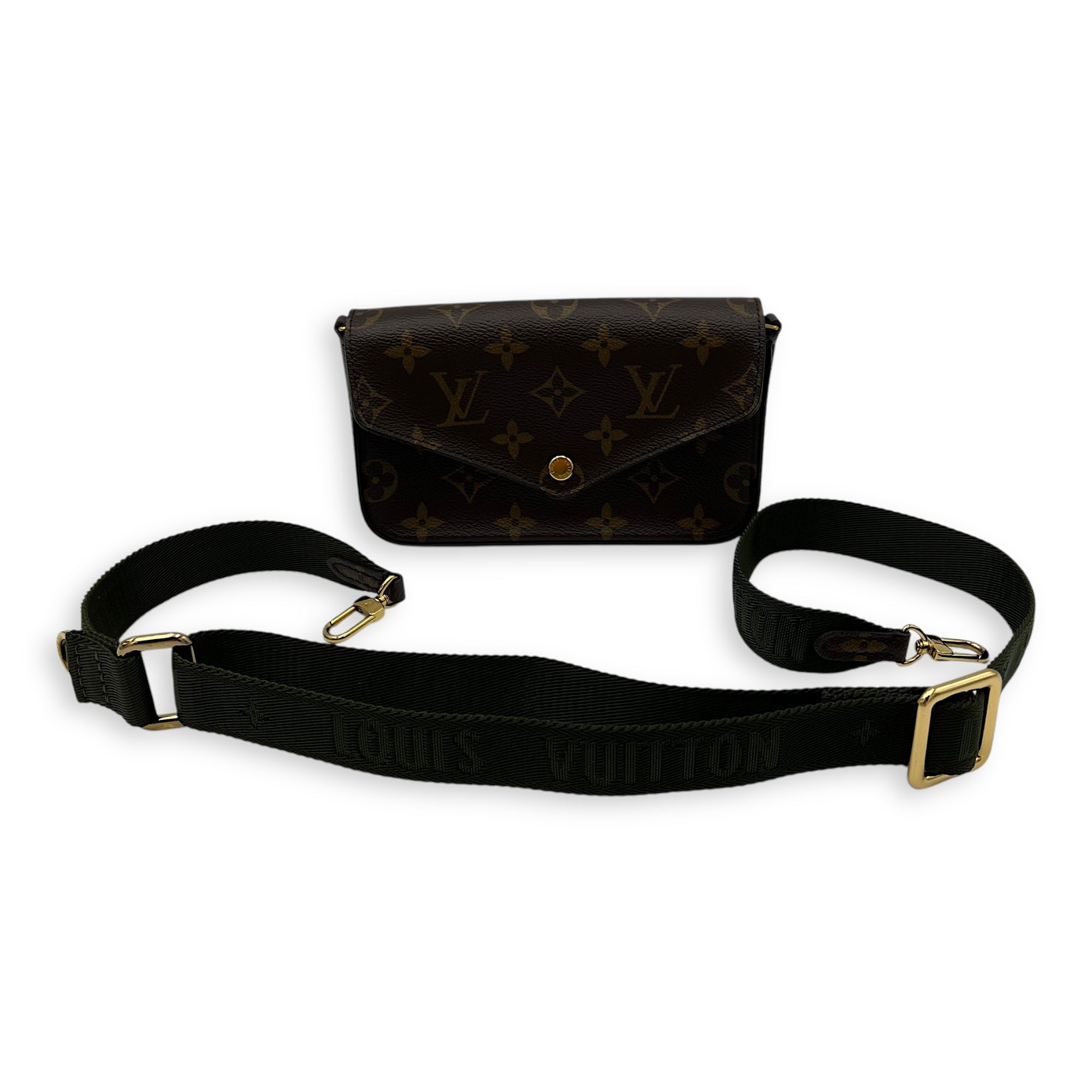 Louis Vuitton Felicie Strap and Go Brown Crossbody Bag in Monogram Coated Canvas, Gold hardware_13
