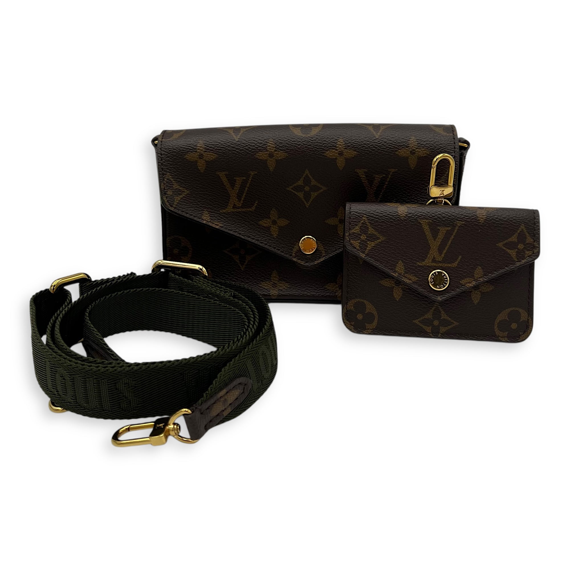 Louis Vuitton Felicie Strap and Go Brown Crossbody Bag in Monogram Coated Canvas, Gold hardware_14