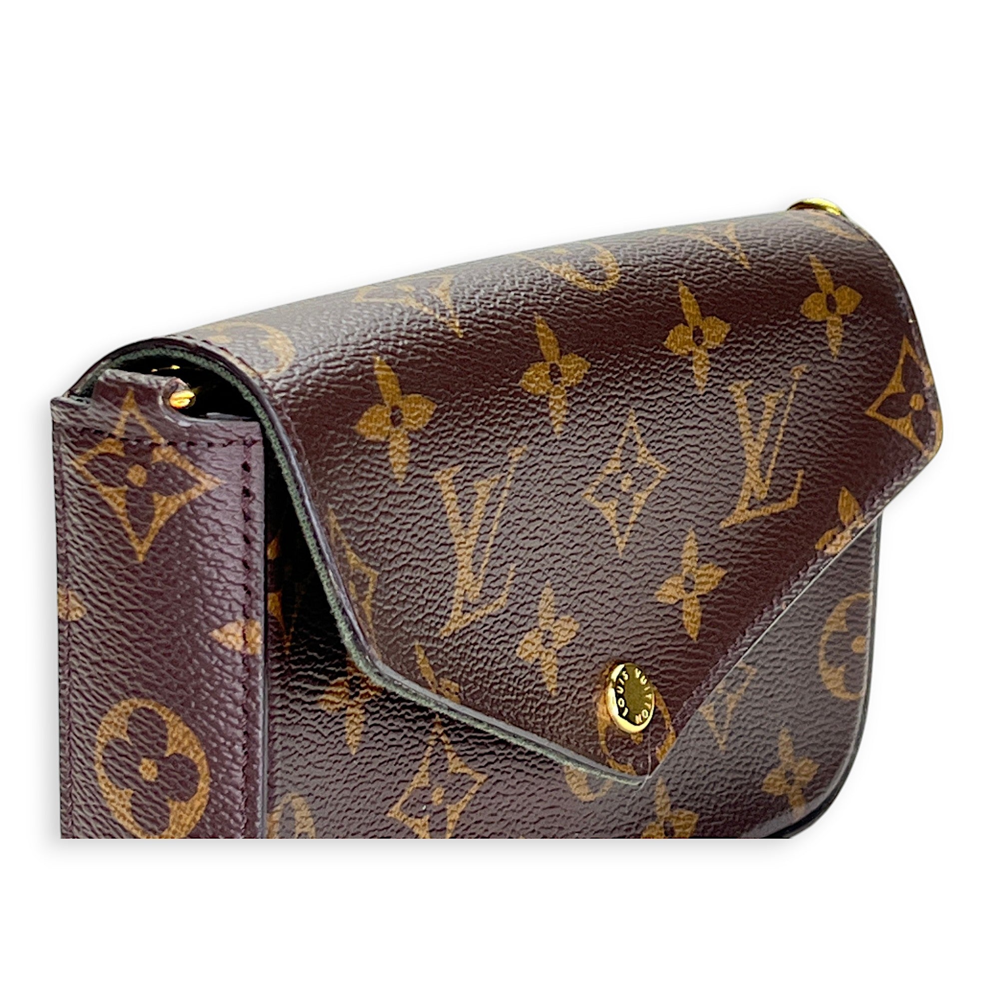 Louis Vuitton Felicie Strap and Go Brown Crossbody Bag in Monogram Coated Canvas, Gold hardware_1