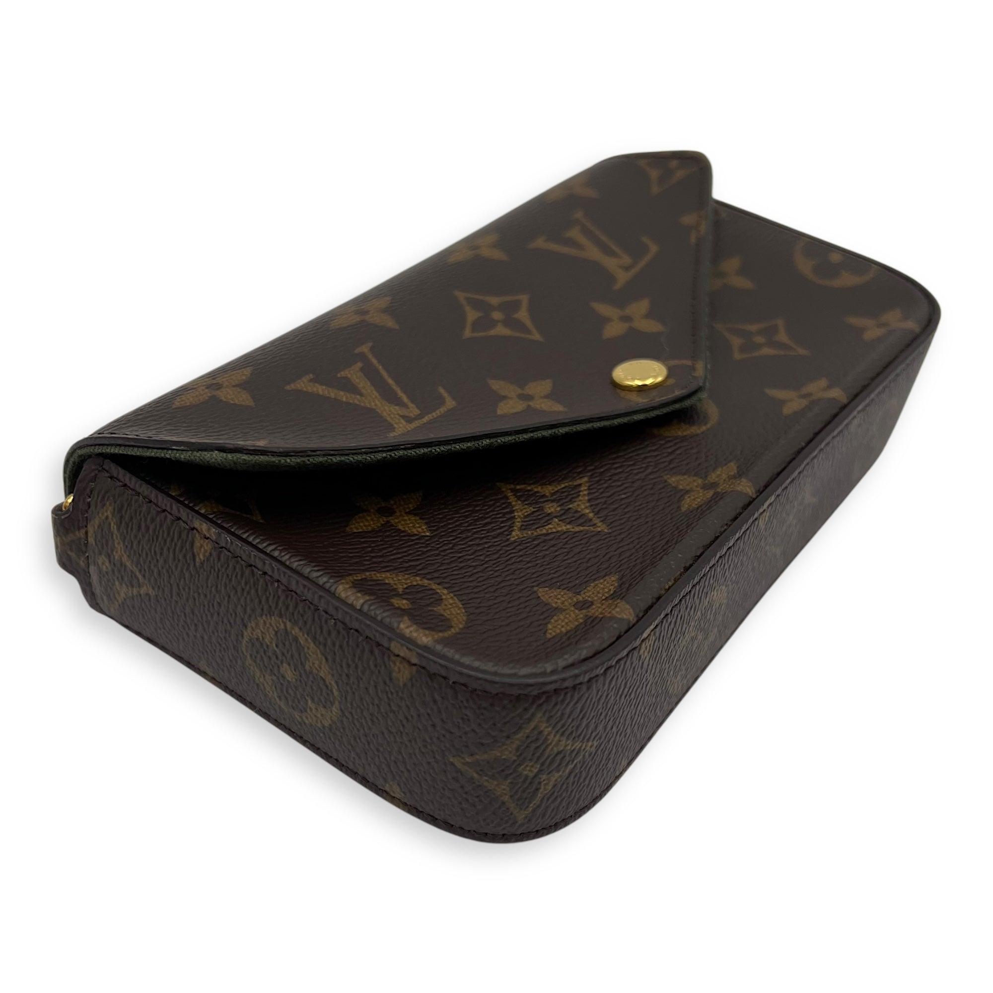 Louis Vuitton Felicie Strap and Go Brown Crossbody Bag in Monogram Coated Canvas, Gold hardware_9