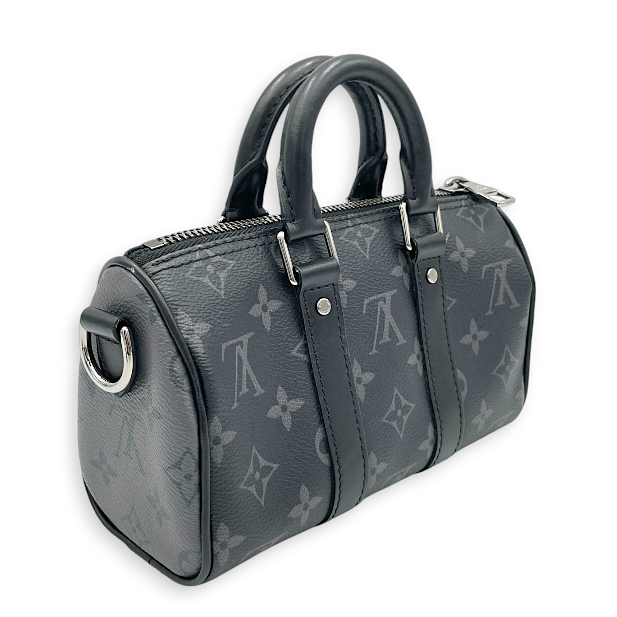 Louis Vuitton Keepall XS Grey Top Handle Bag in Monogram Coated Canvas, Silver hardware_3