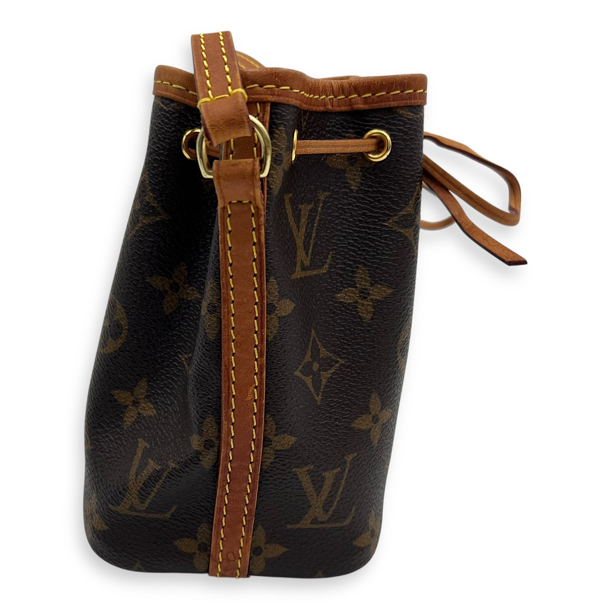Louis Vuitton Noe Bucket Bag Nano Brown in Monogram Coated Canvas, Gold hardware_3