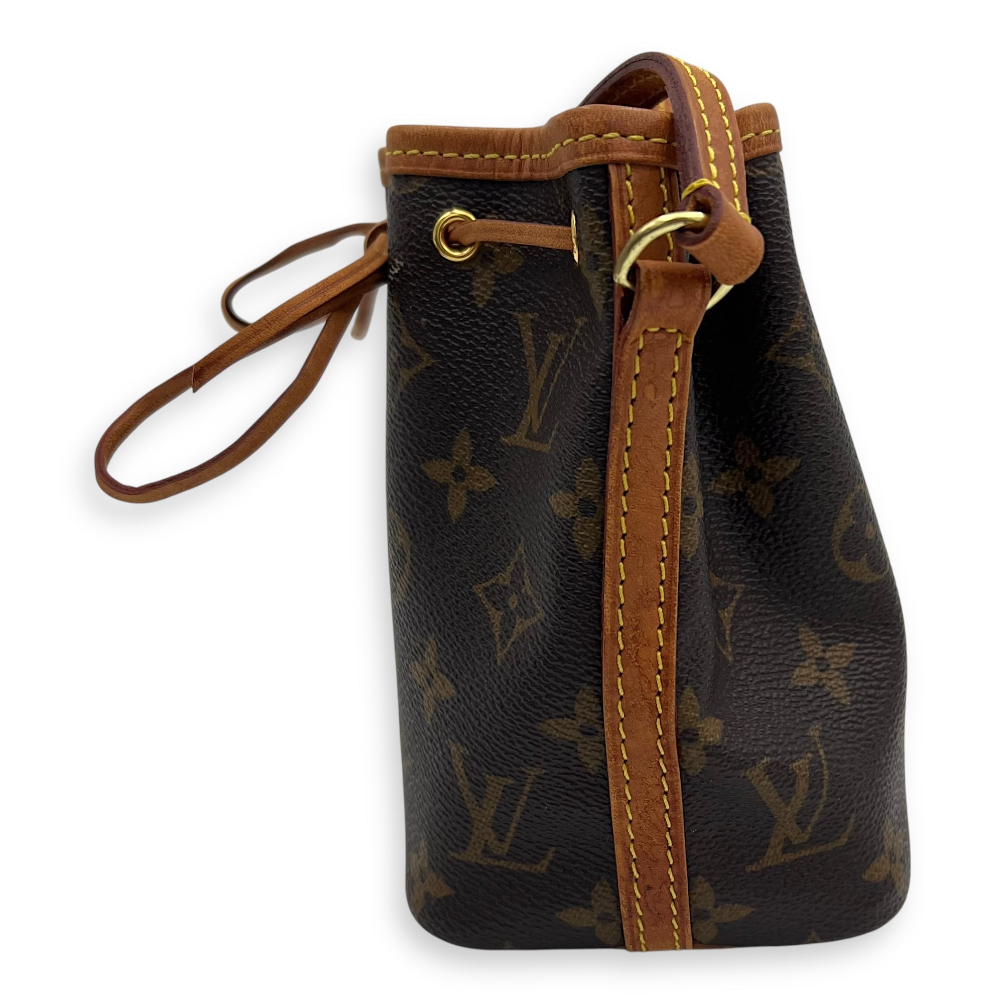 Louis Vuitton Noe Bucket Bag Nano Brown in Monogram Coated Canvas, Gold hardware_4
