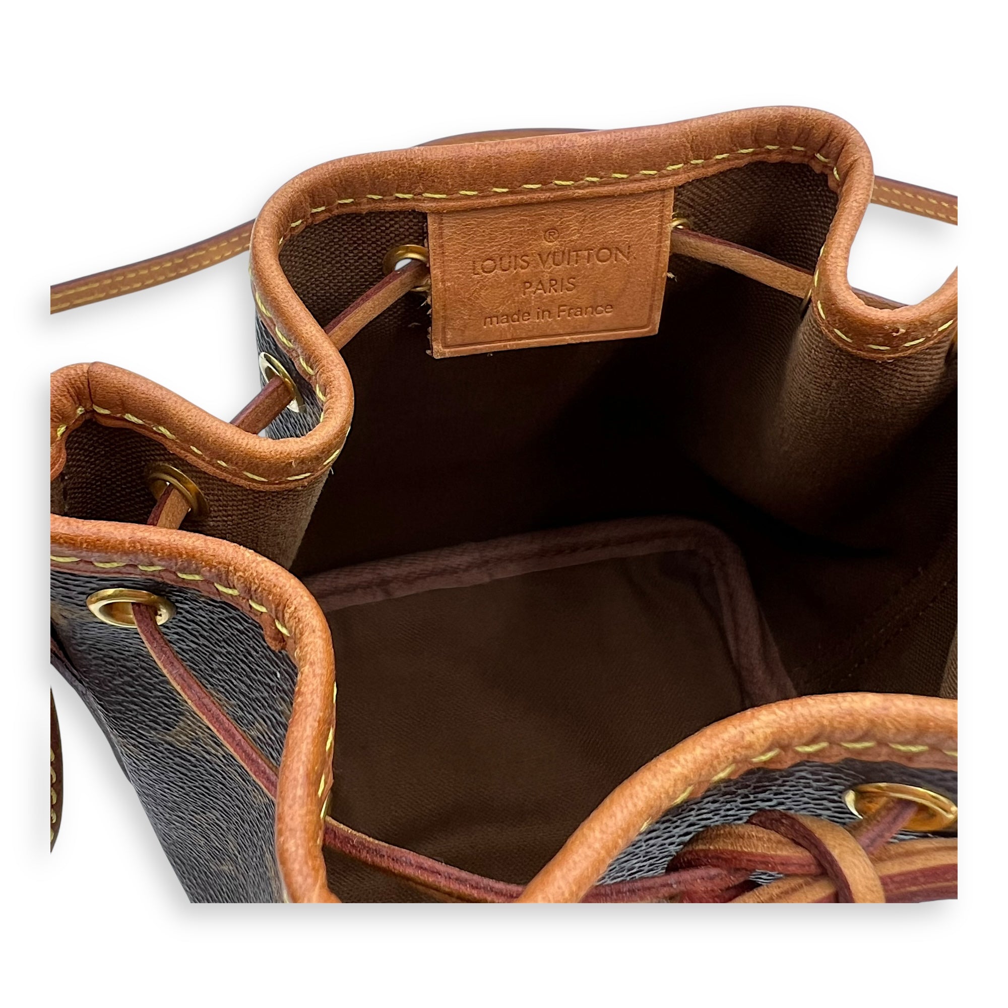Louis Vuitton Noe Bucket Bag Nano Brown in Monogram Coated Canvas, Gold hardware_7