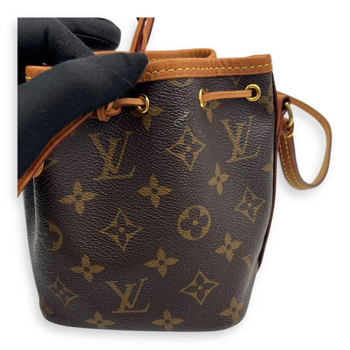 Louis Vuitton Noe Bucket Bag Nano Brown in Monogram Coated Canvas, Gold hardware_9