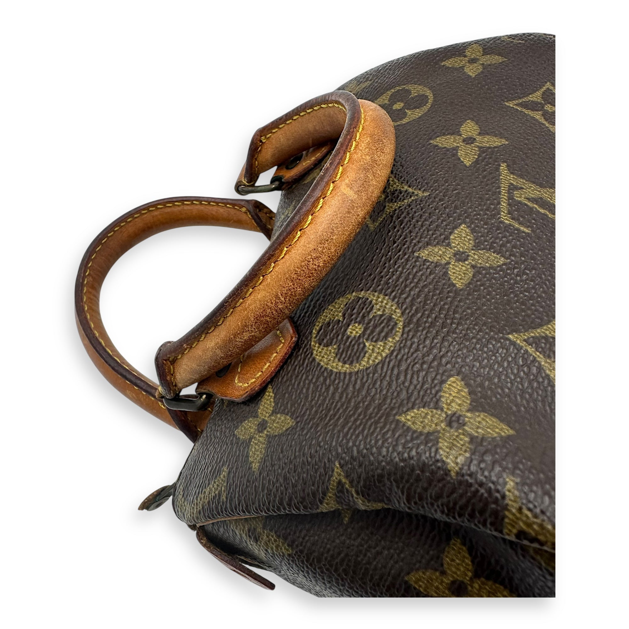 Louis Vuitton Speedy Top Handle Bag Brown in Monogram Coated Canvas, Gold hardware_11