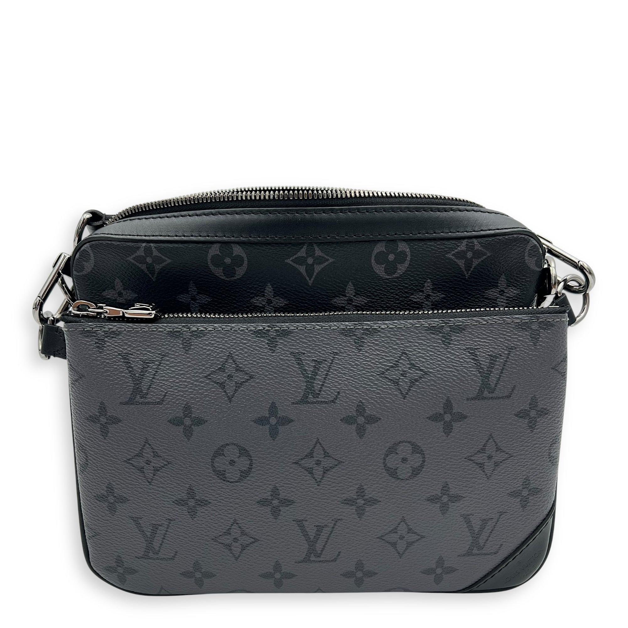 Louis Vuitton Trio Messenger Black Crossbody Bag in Monogram Coated Canvas, Silver hardware_1
