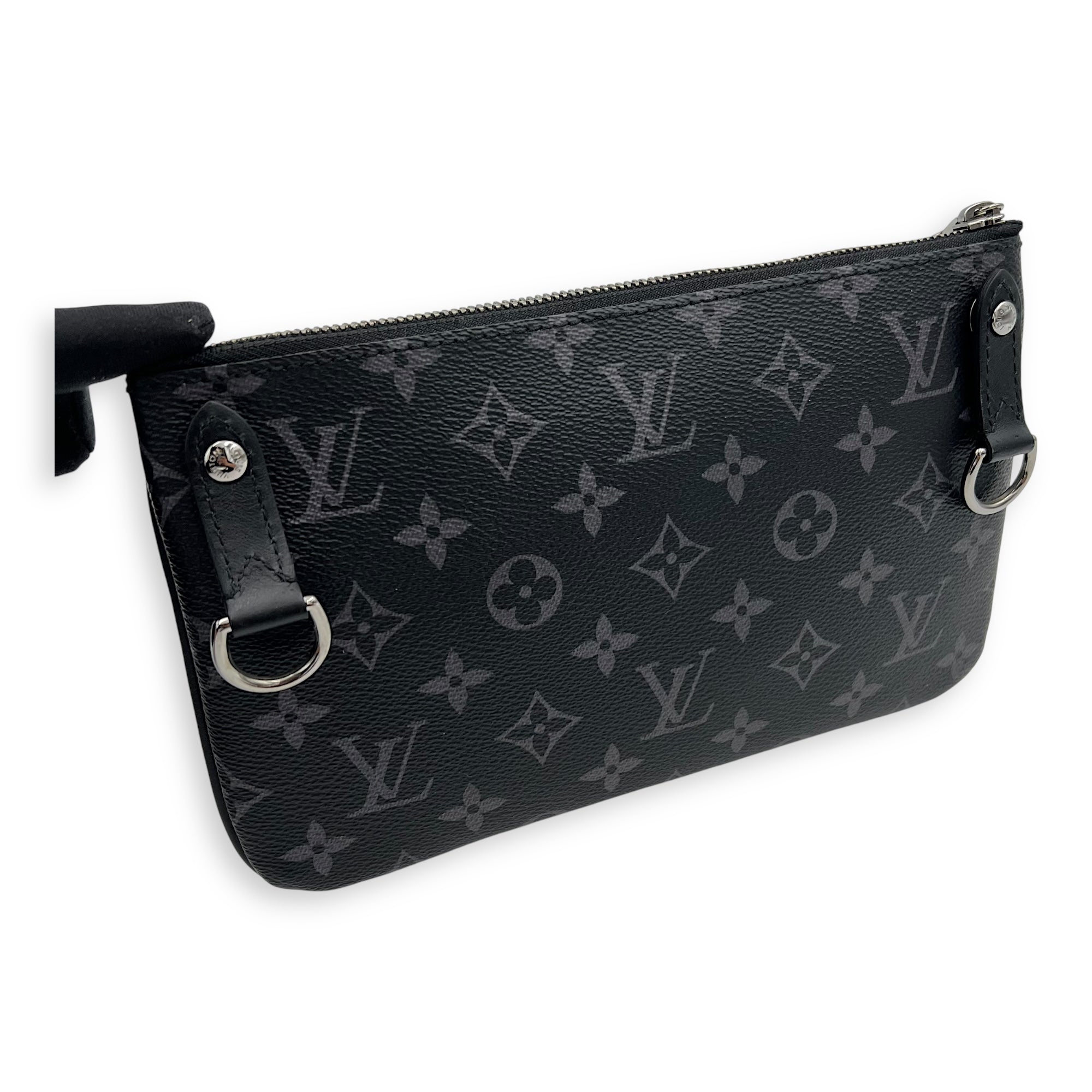 Louis Vuitton Trio Messenger Black Crossbody Bag in Monogram Coated Canvas, Silver hardware_14