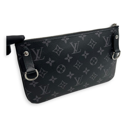 Louis Vuitton Trio Messenger Black Crossbody Bag in Monogram Coated Canvas, Silver hardware_14
