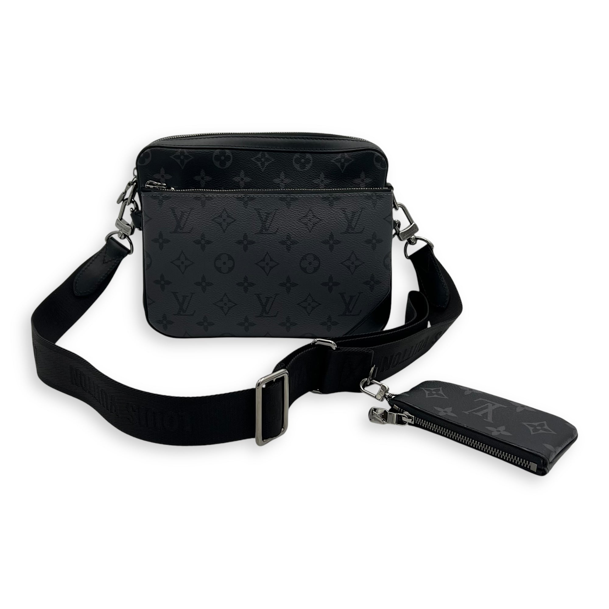 Louis Vuitton Trio Messenger Black Crossbody Bag in Monogram Coated Canvas, Silver hardware_18