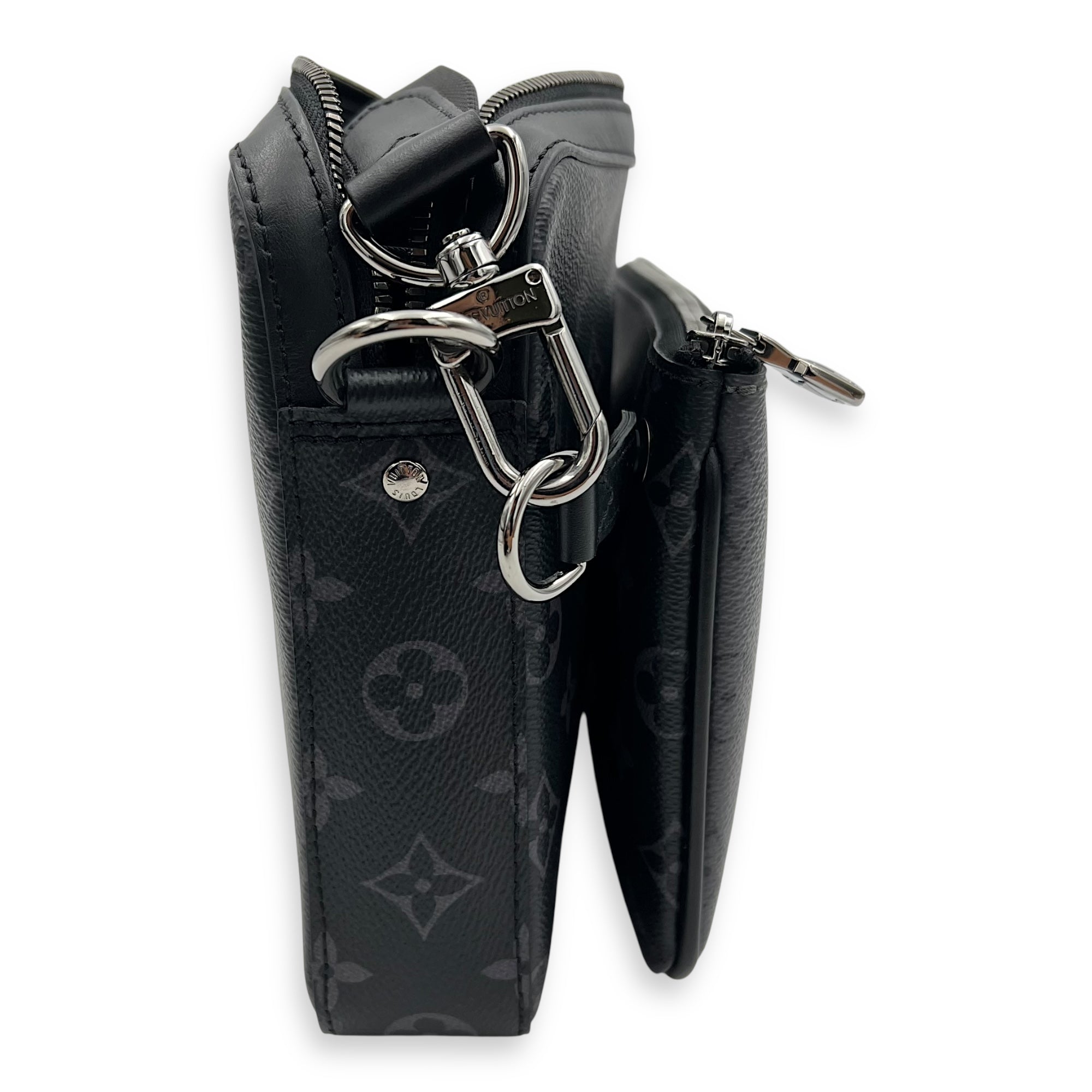 Louis Vuitton Trio Messenger Black Crossbody Bag in Monogram Coated Canvas, Silver hardware_3