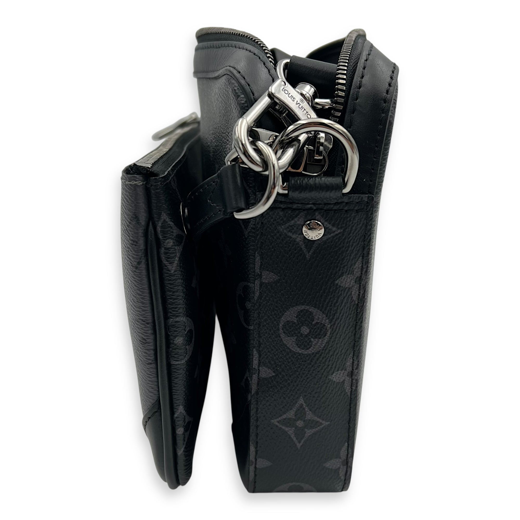 Louis Vuitton Trio Messenger Black Crossbody Bag in Monogram Coated Canvas, Silver hardware_4
