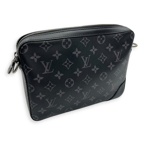 Louis Vuitton Trio Messenger Black Crossbody Bag in Monogram Coated Canvas, Silver hardware_8