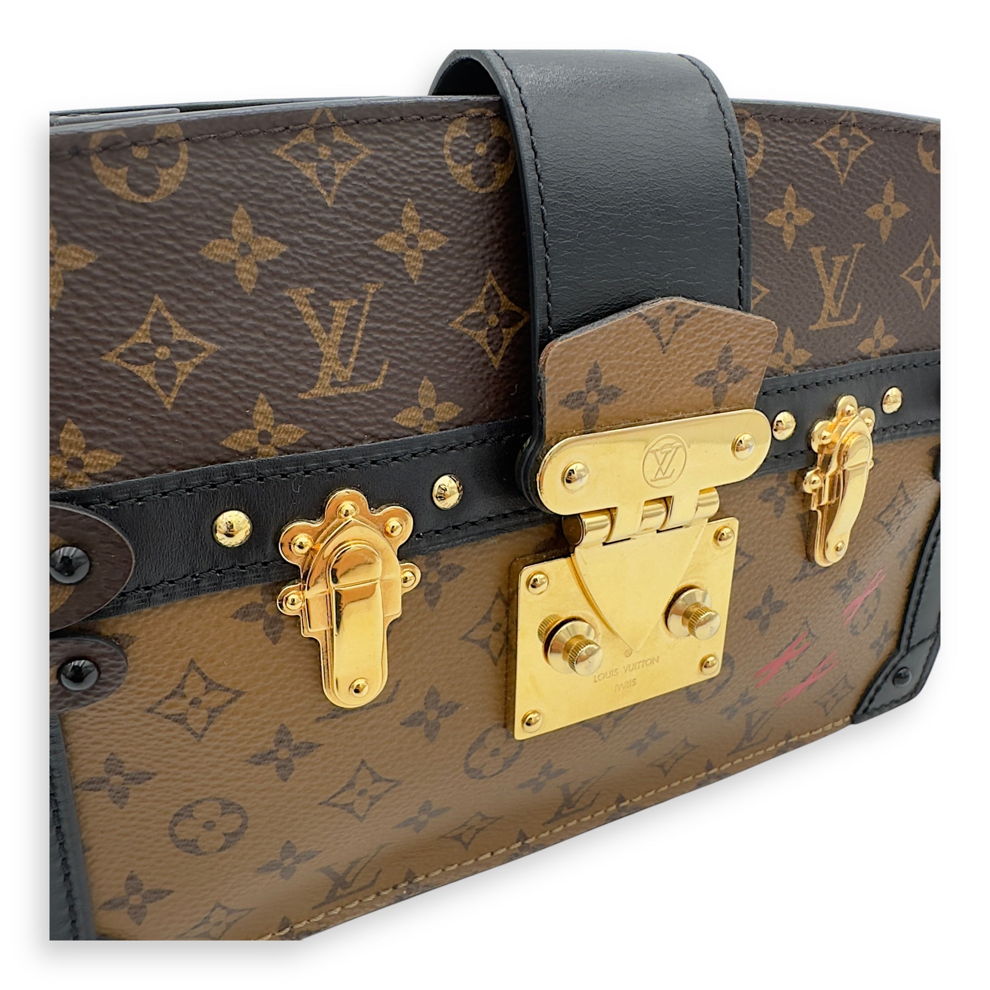 Louis Vuitton Trunk Clutch 2 Way Brown Crossbody Bag in Coated Canvas, Gold hardware_10