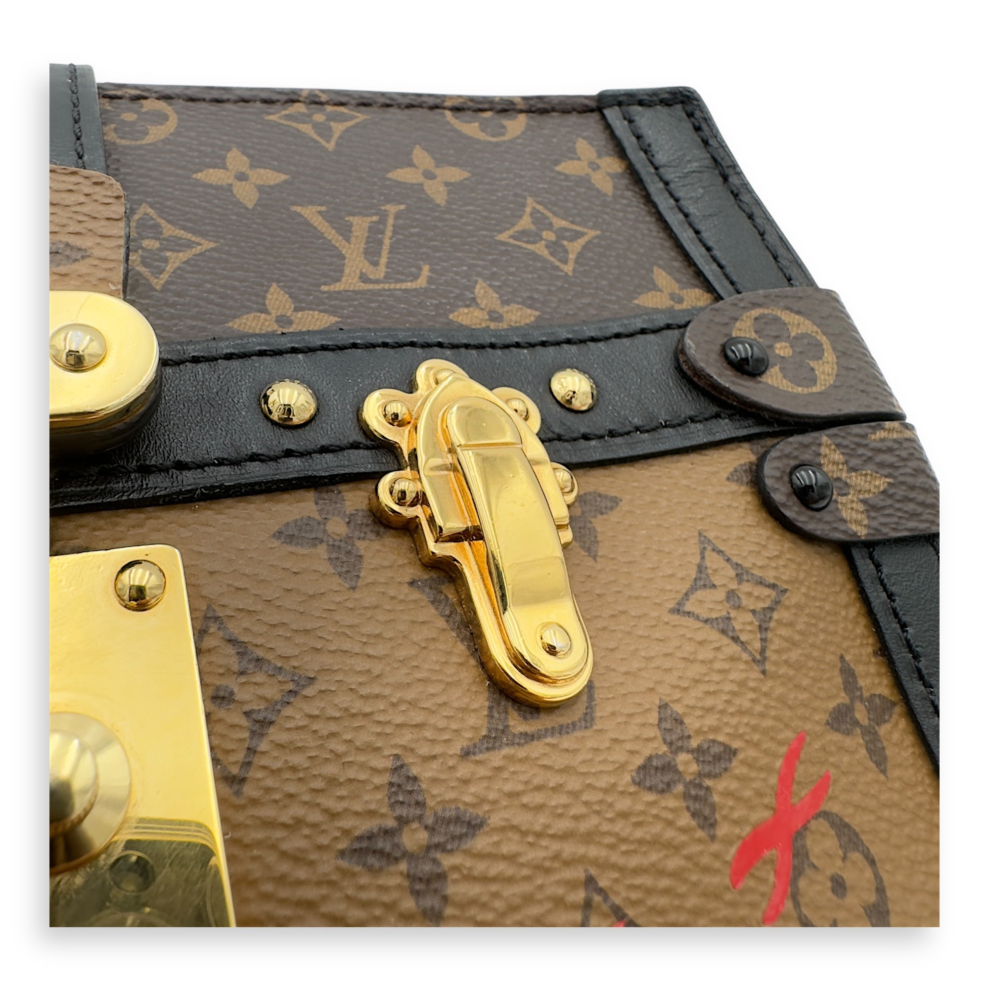 Louis Vuitton Trunk Clutch 2 Way Brown Crossbody Bag in Coated Canvas, Gold hardware_11