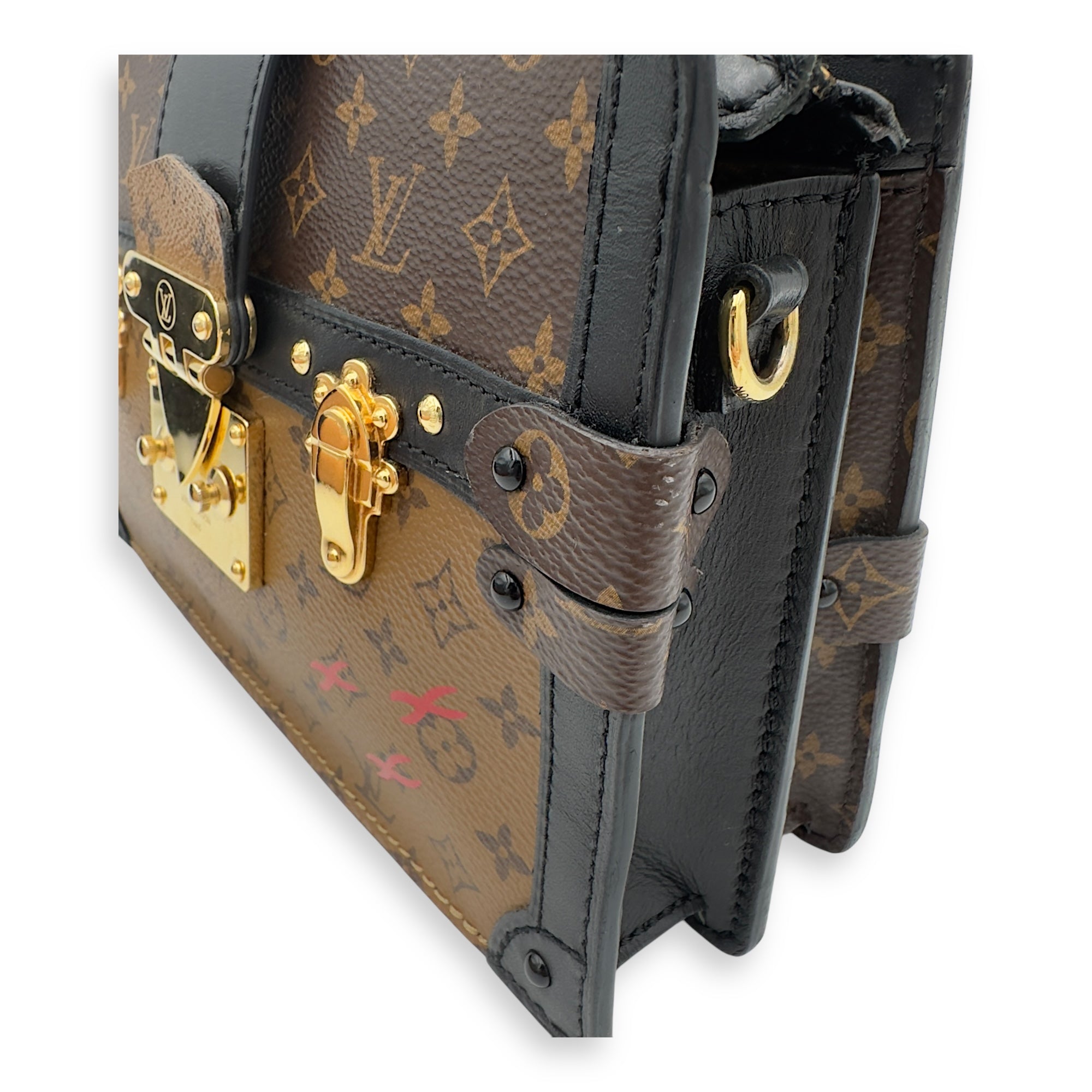 Louis Vuitton Trunk Clutch 2 Way Brown Crossbody Bag in Coated Canvas, Gold hardware_12