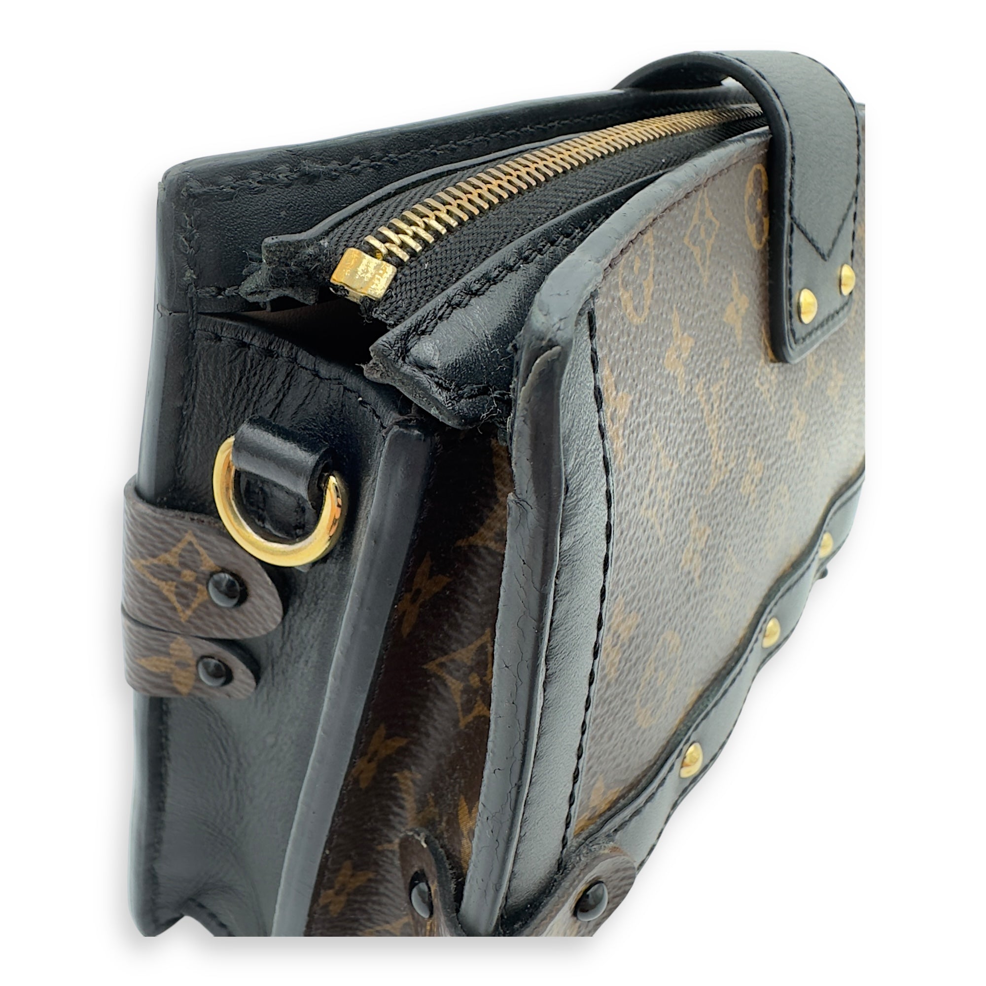 Louis Vuitton Trunk Clutch 2 Way Brown Crossbody Bag in Coated Canvas, Gold hardware_13