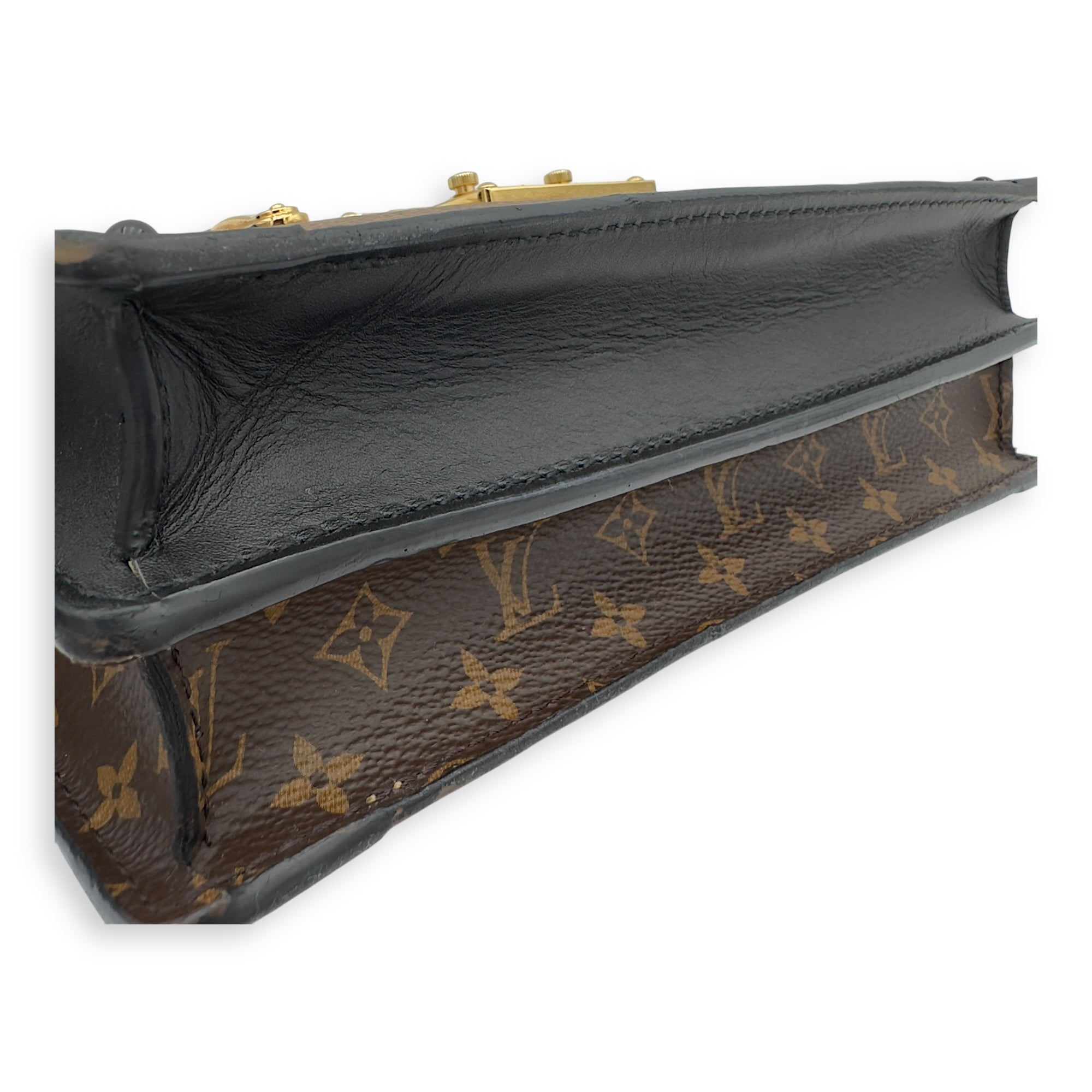 Louis Vuitton Trunk Clutch 2 Way Brown Crossbody Bag in Coated Canvas, Gold hardware_19