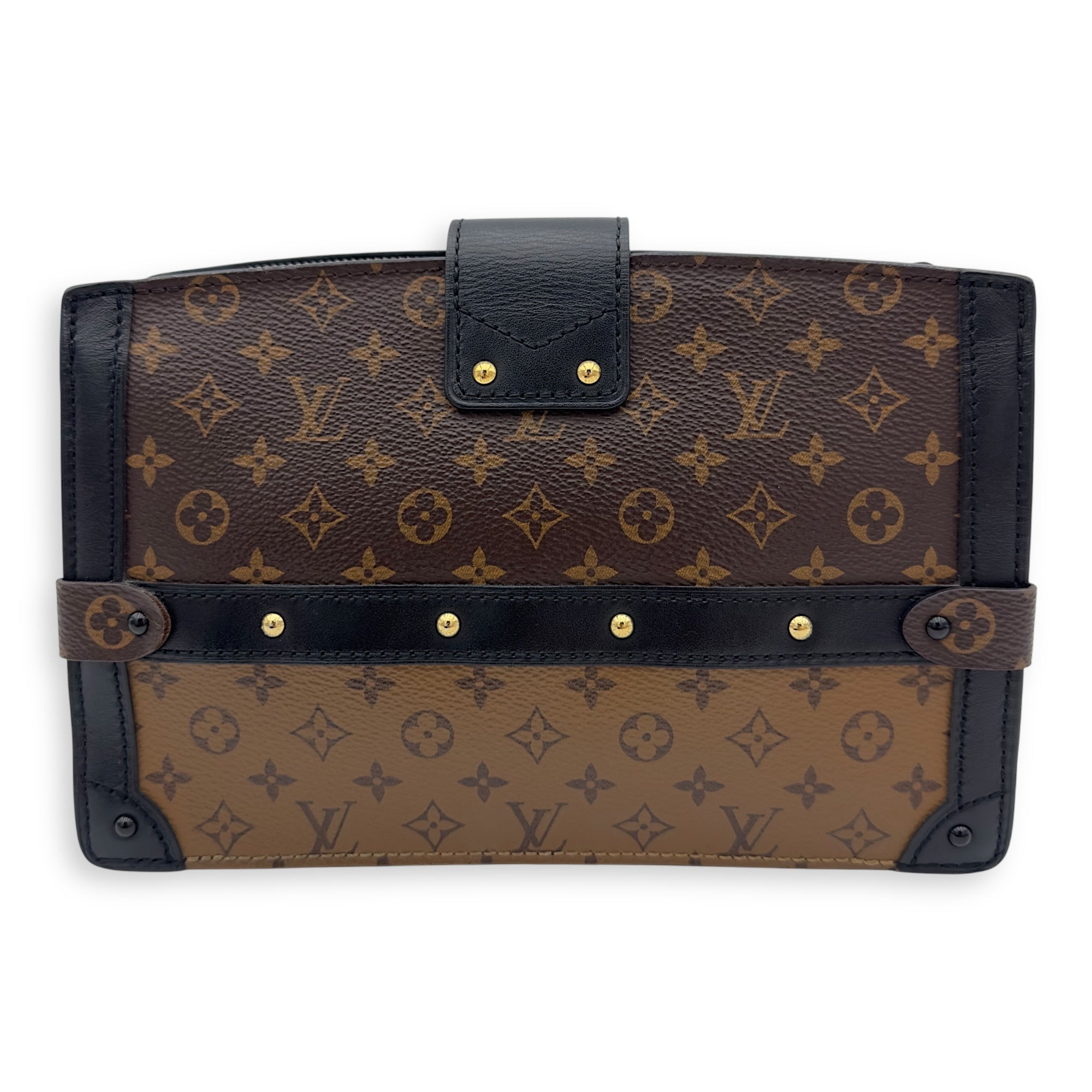 Louis Vuitton Trunk Clutch 2 Way Brown Crossbody Bag in Coated Canvas, Gold hardware_2