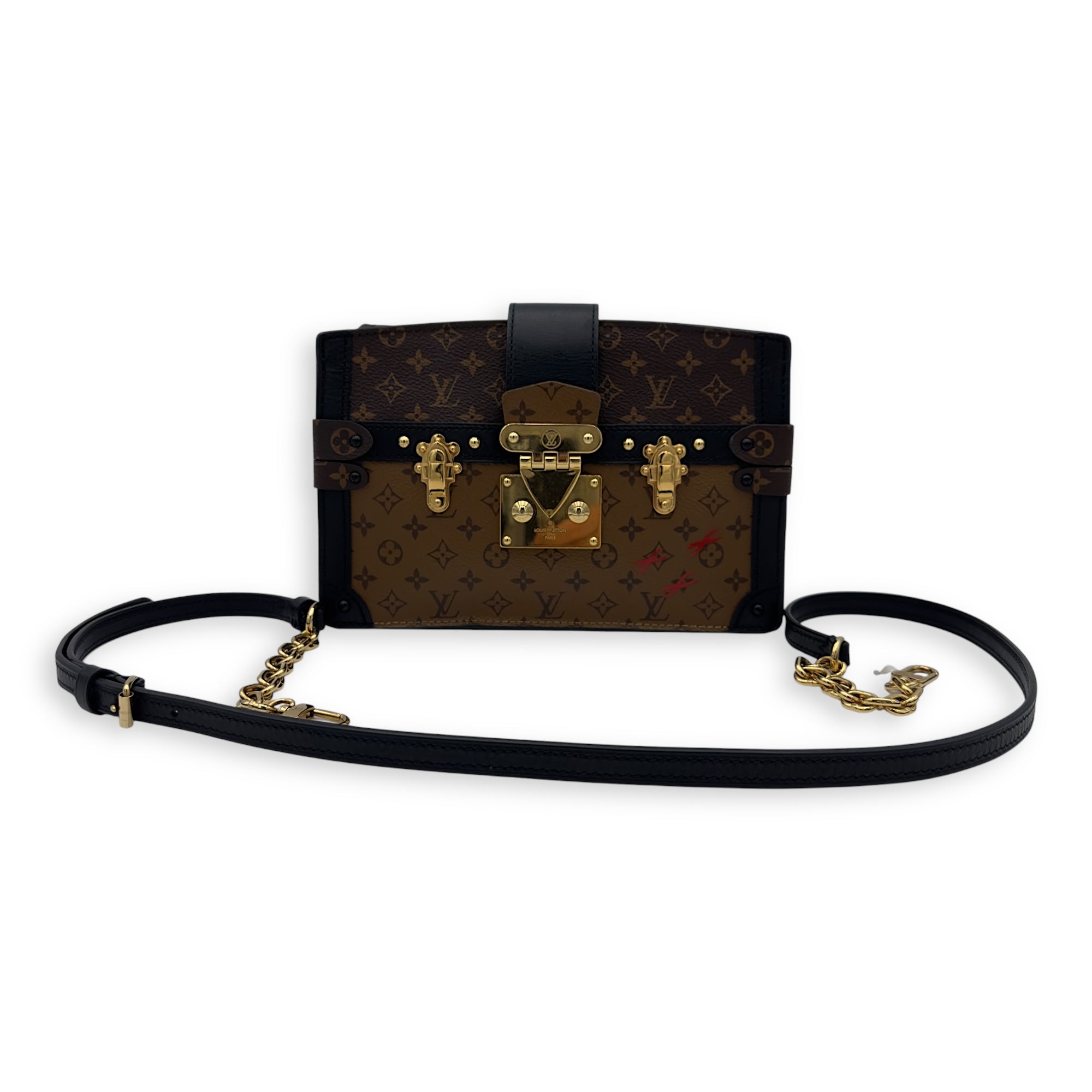 Louis Vuitton Trunk Clutch 2 Way Brown Crossbody Bag in Coated Canvas, Gold hardware_22