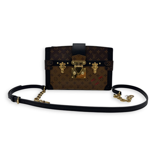 Louis Vuitton Trunk Clutch 2 Way Brown Crossbody Bag in Coated Canvas, Gold hardware_22