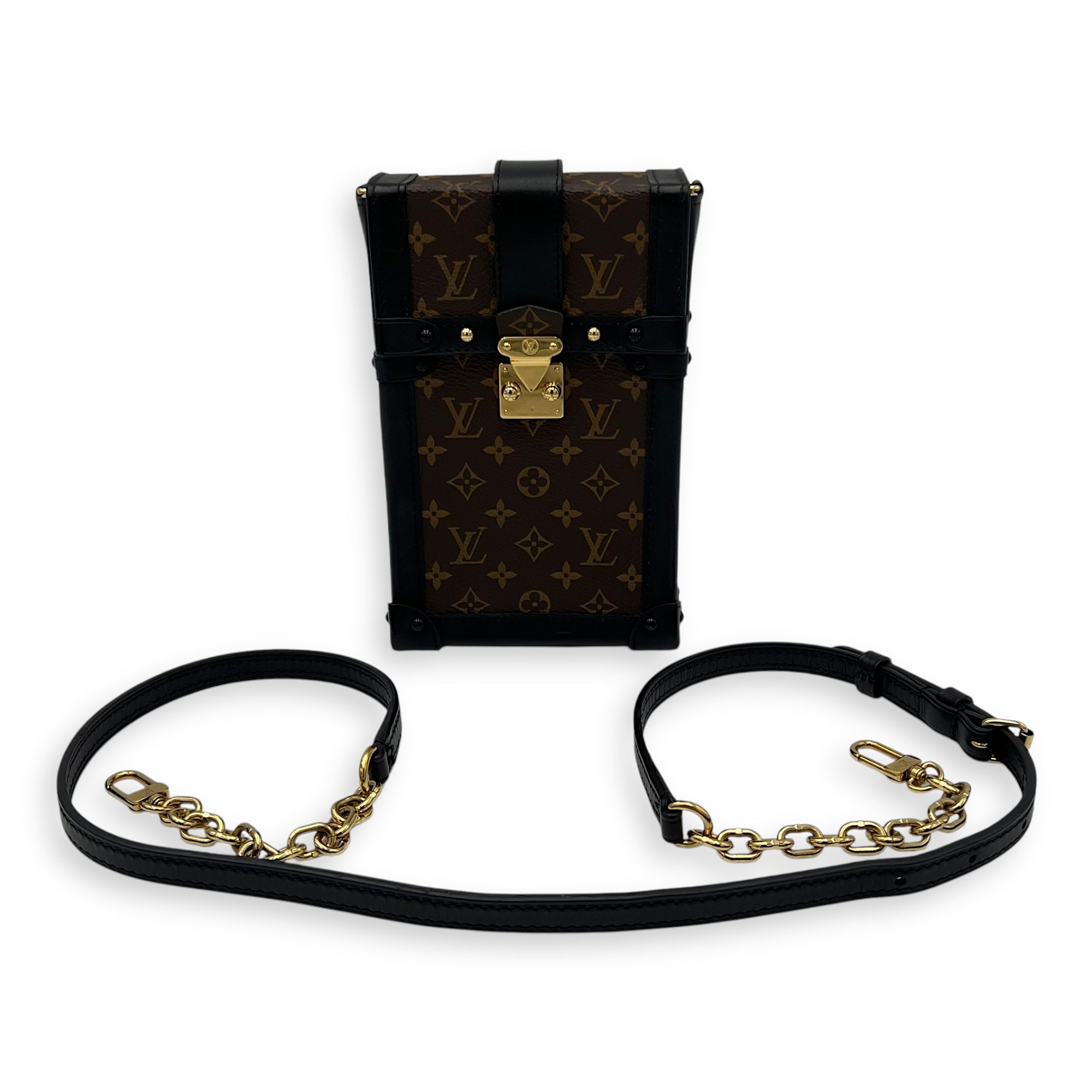 Louis Vuitton Trunk Vertical Brown Crossbody Bag in Monogram Coated Canvas, Gold hardware_17