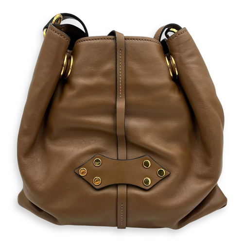 Miu Miu Studs Bucket Bag Brown in Nappa Leather, Gold hardware_1