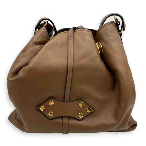 Miu Miu Studs Bucket Bag Brown in Nappa Leather, Gold hardware_2