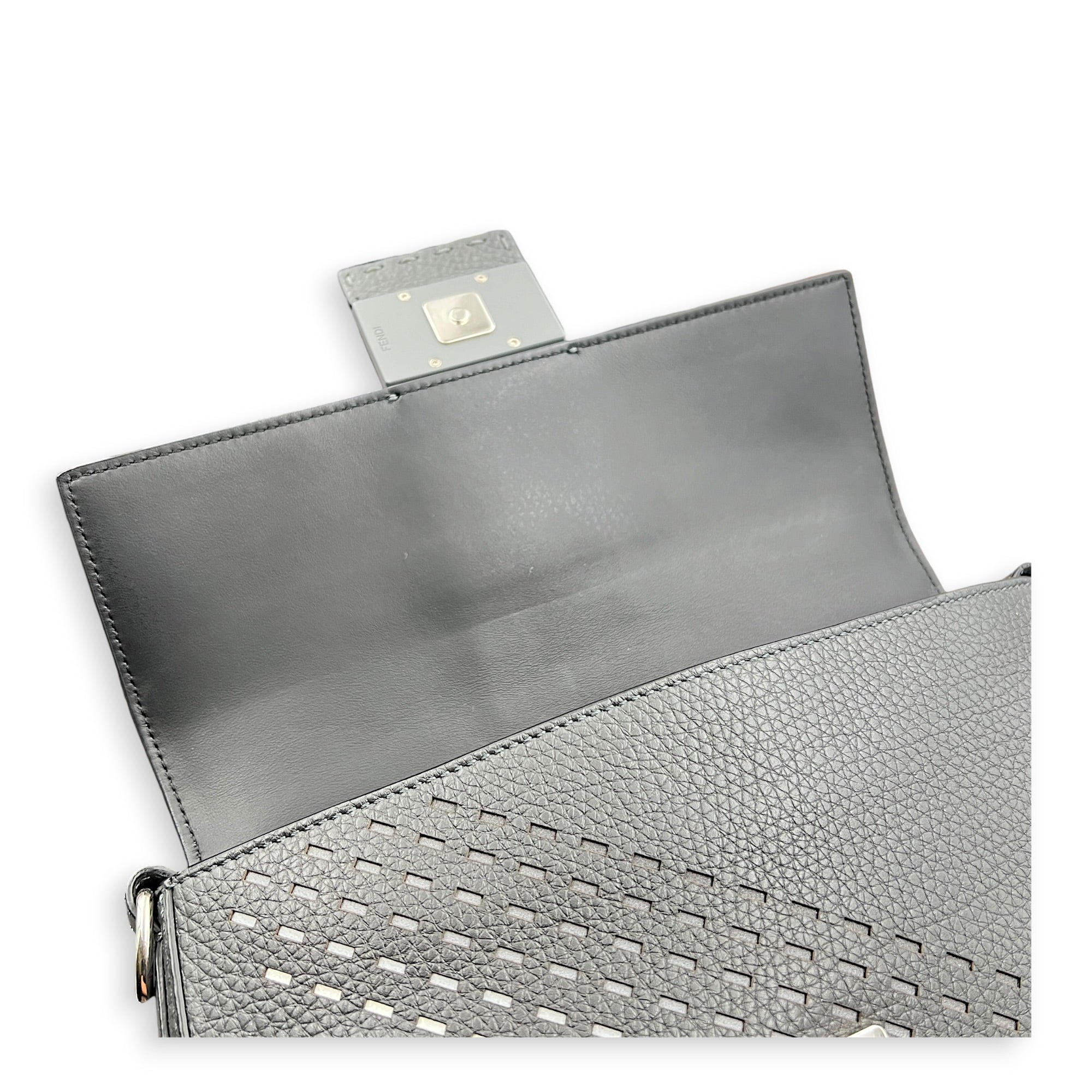 Baguette Crossbody Bag Small Grey in Calfskin, Silver hardware