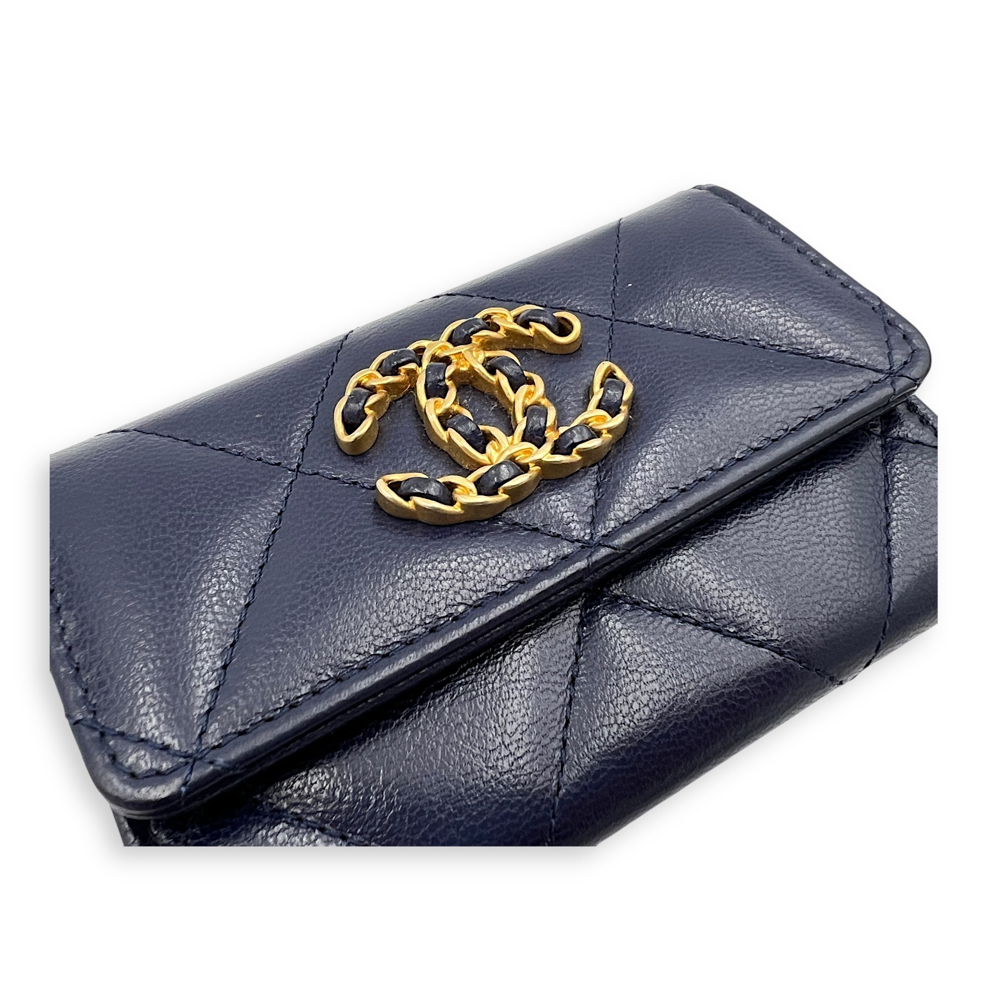C19 Wallet Blue in Lambskin, Gold hardware