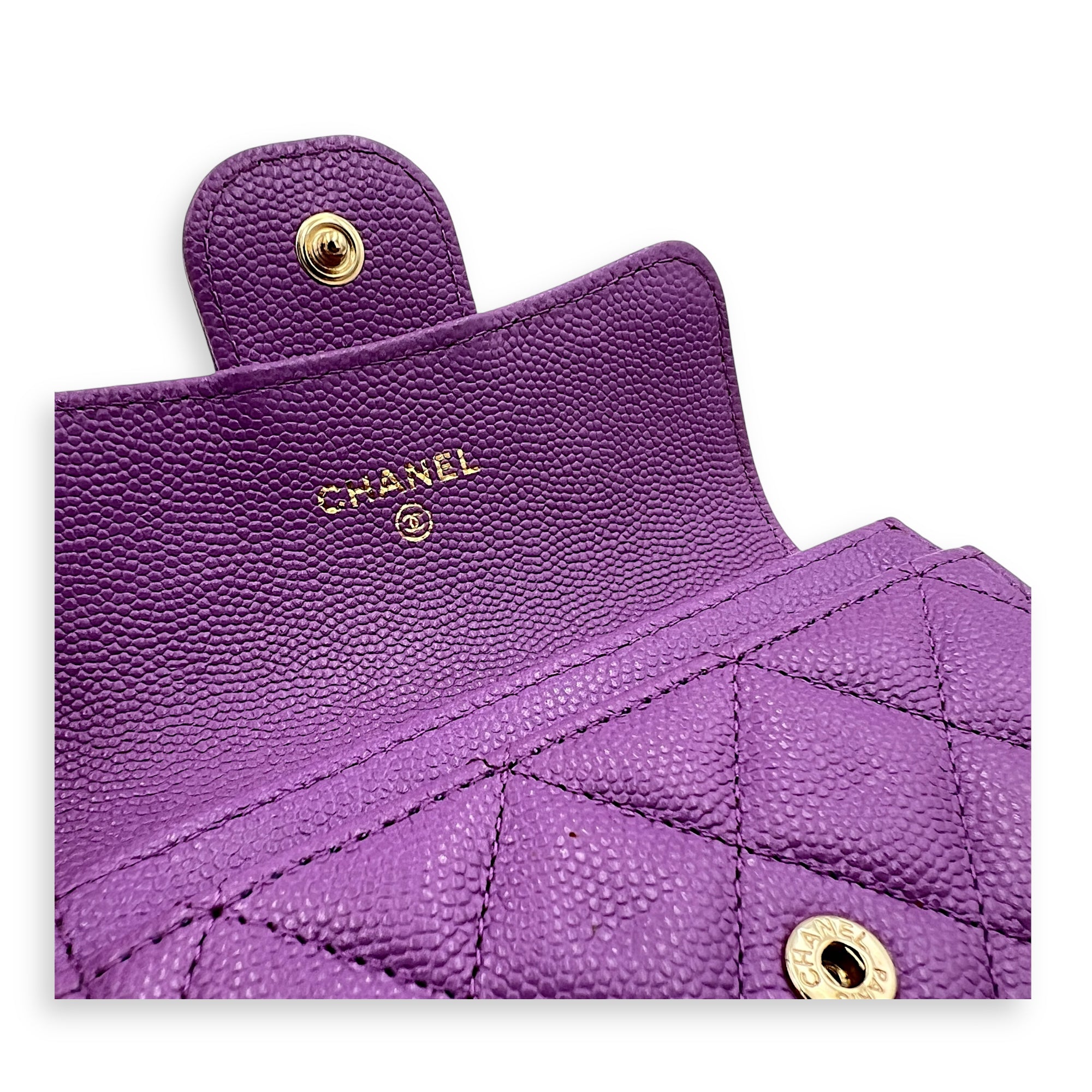 CC Wallet Purple in Caviar Leather, Gold hardware