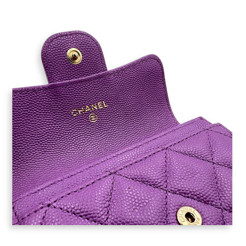 CC Wallet Purple in Caviar Leather, Gold hardware