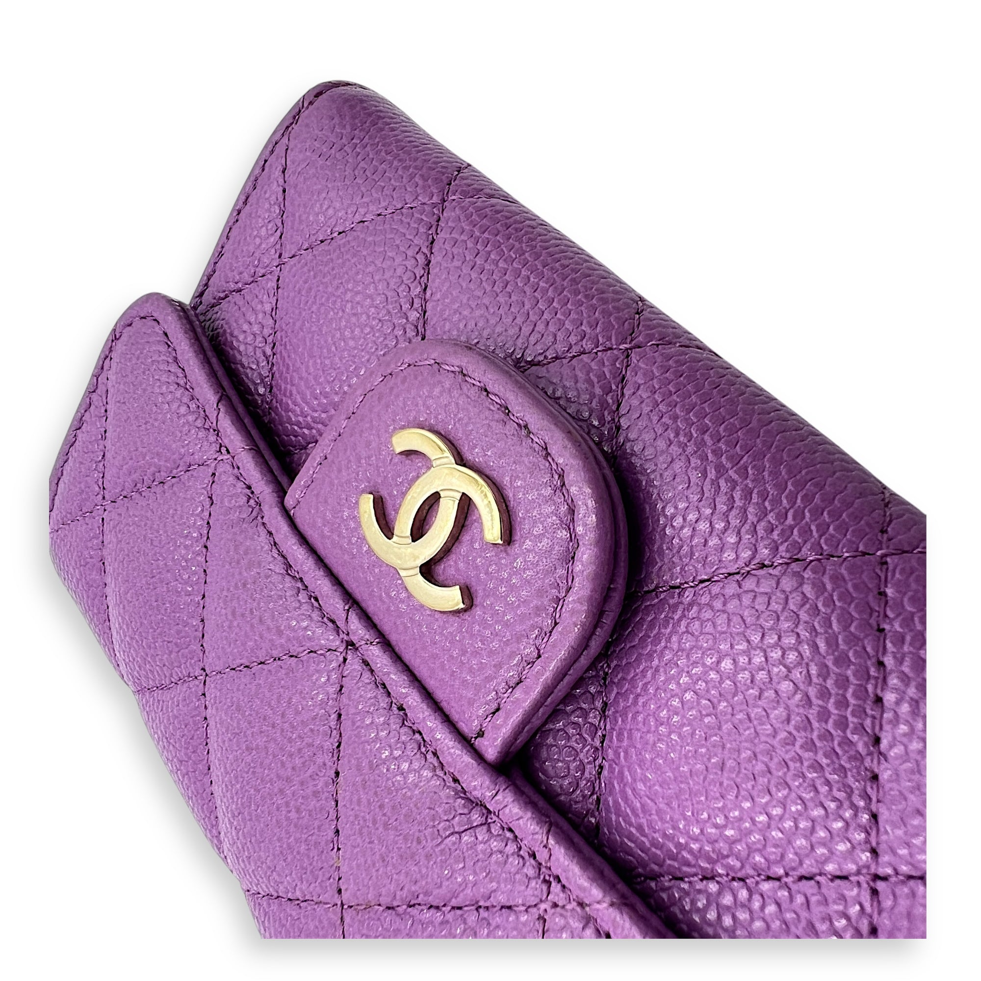 CC Wallet Purple in Caviar Leather, Gold hardware