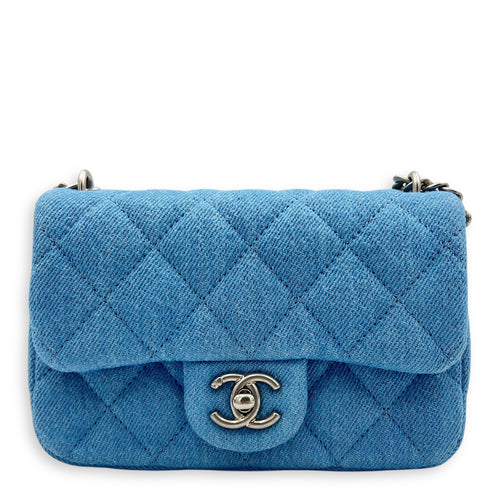 CC Pearl Crush Shoulder Bag Blue in Denim, Silver hardware