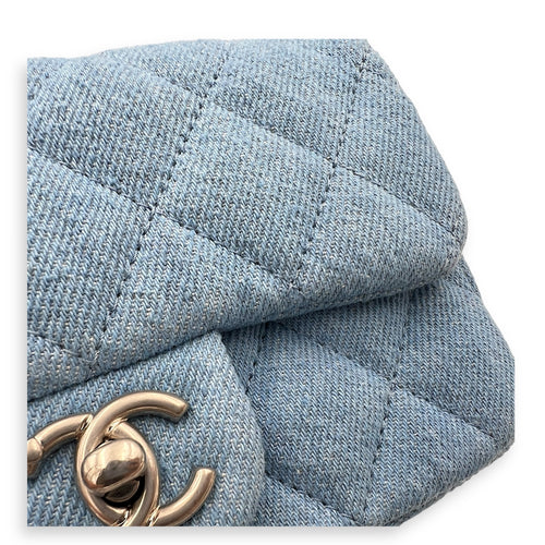 CC Pearl Crush Shoulder Bag Blue in Denim, Silver hardware