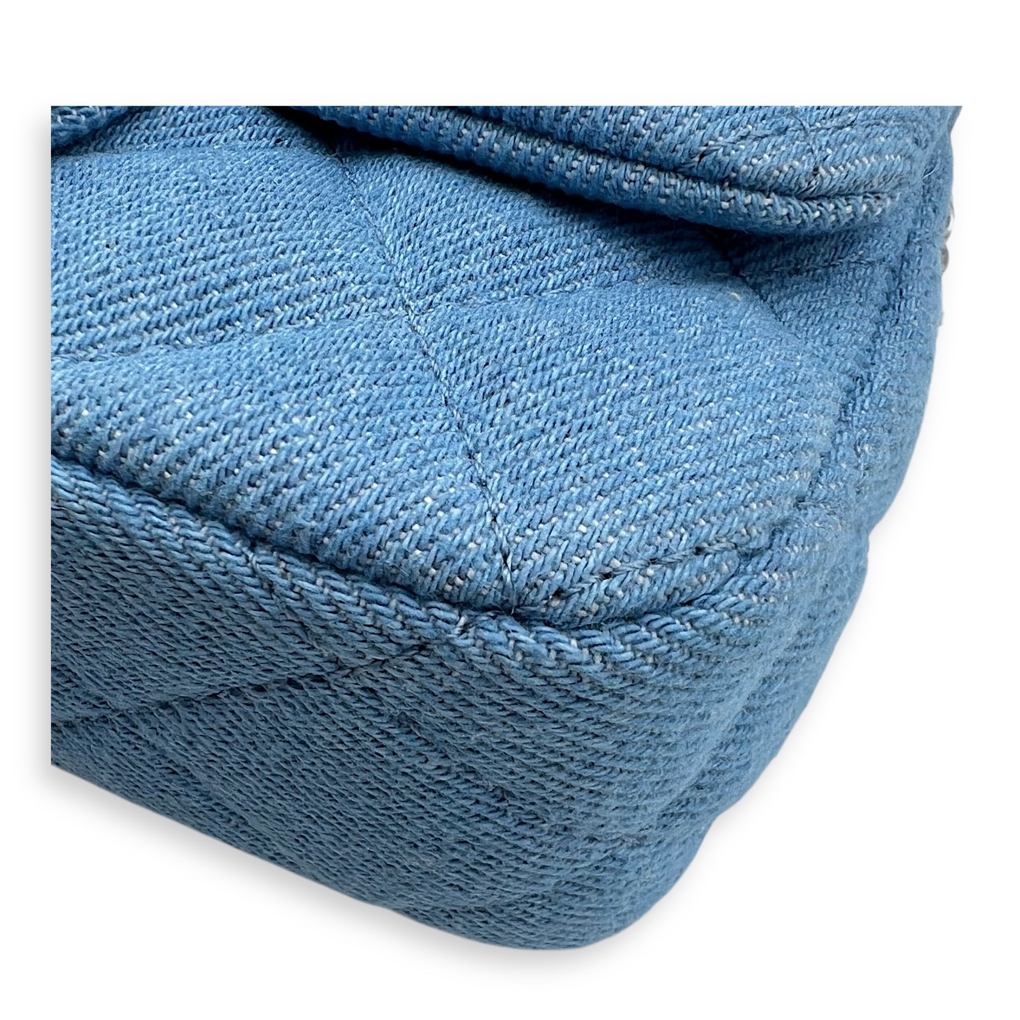 CC Pearl Crush Shoulder Bag Blue in Denim, Silver hardware