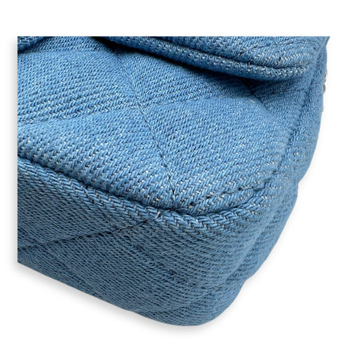 CC Pearl Crush Shoulder Bag Blue in Denim, Silver hardware