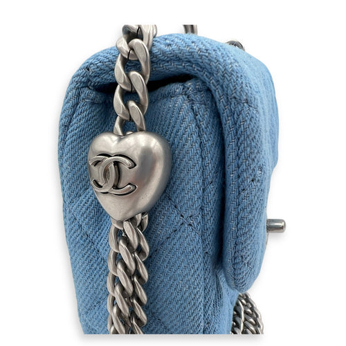 CC Pearl Crush Shoulder Bag Blue in Denim, Silver hardware