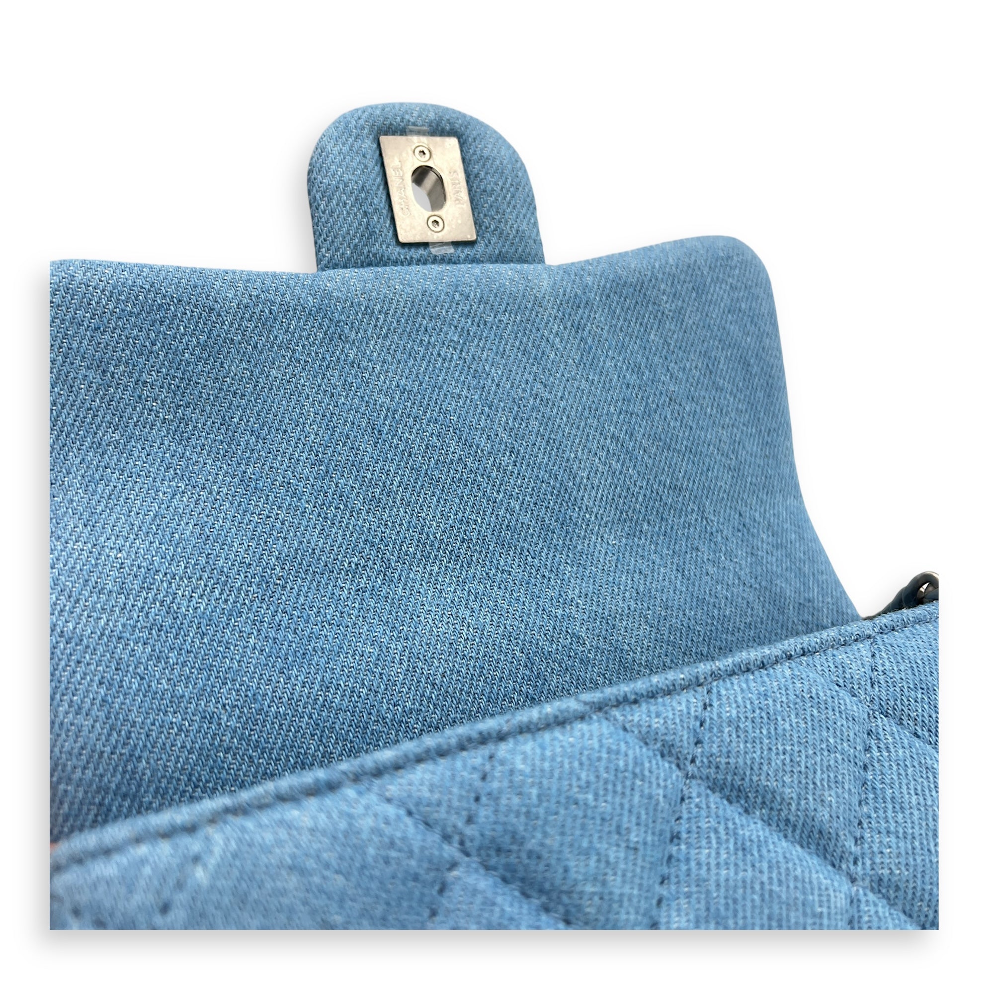 CC Pearl Crush Shoulder Bag Blue in Denim, Silver hardware