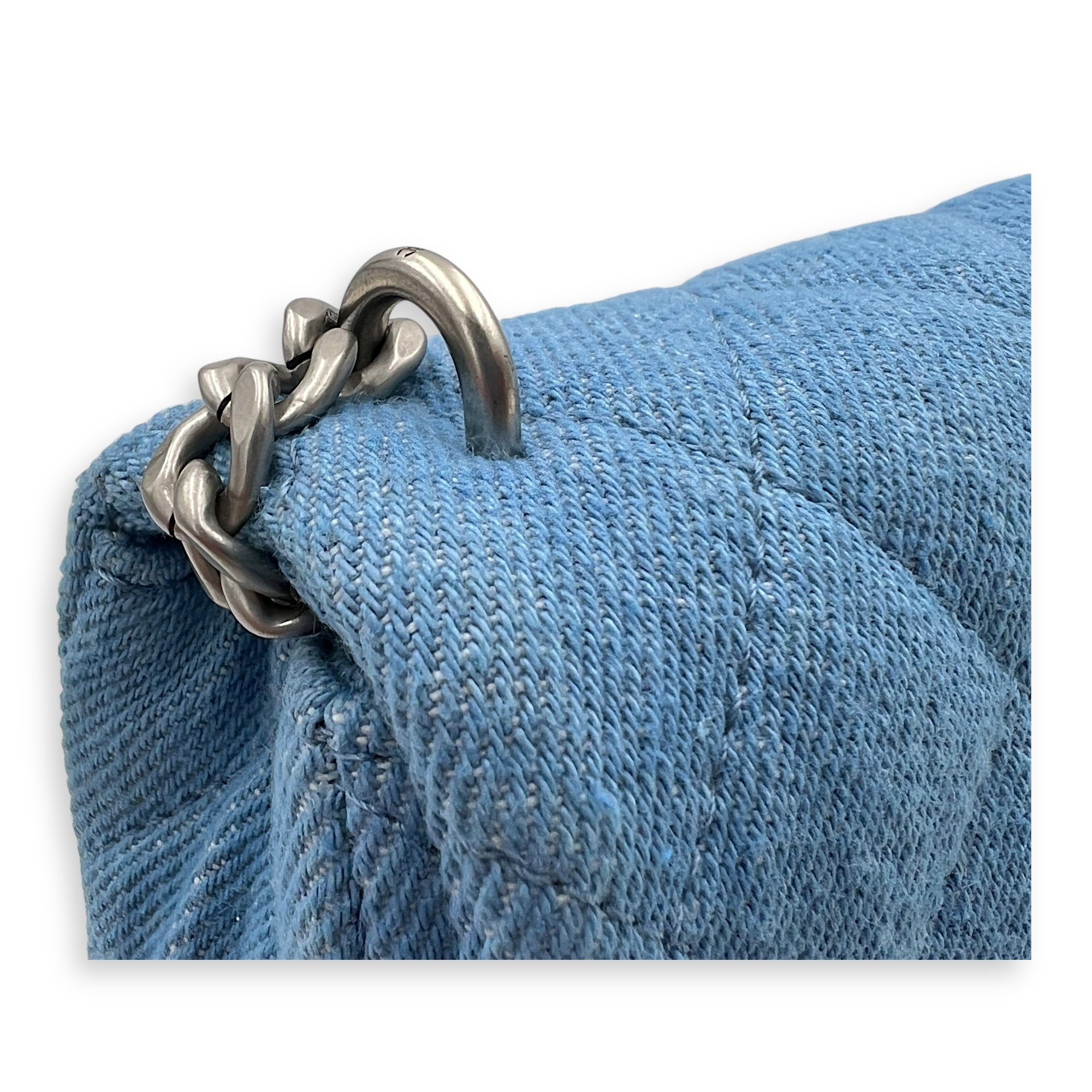 CC Pearl Crush Shoulder Bag Blue in Denim, Silver hardware